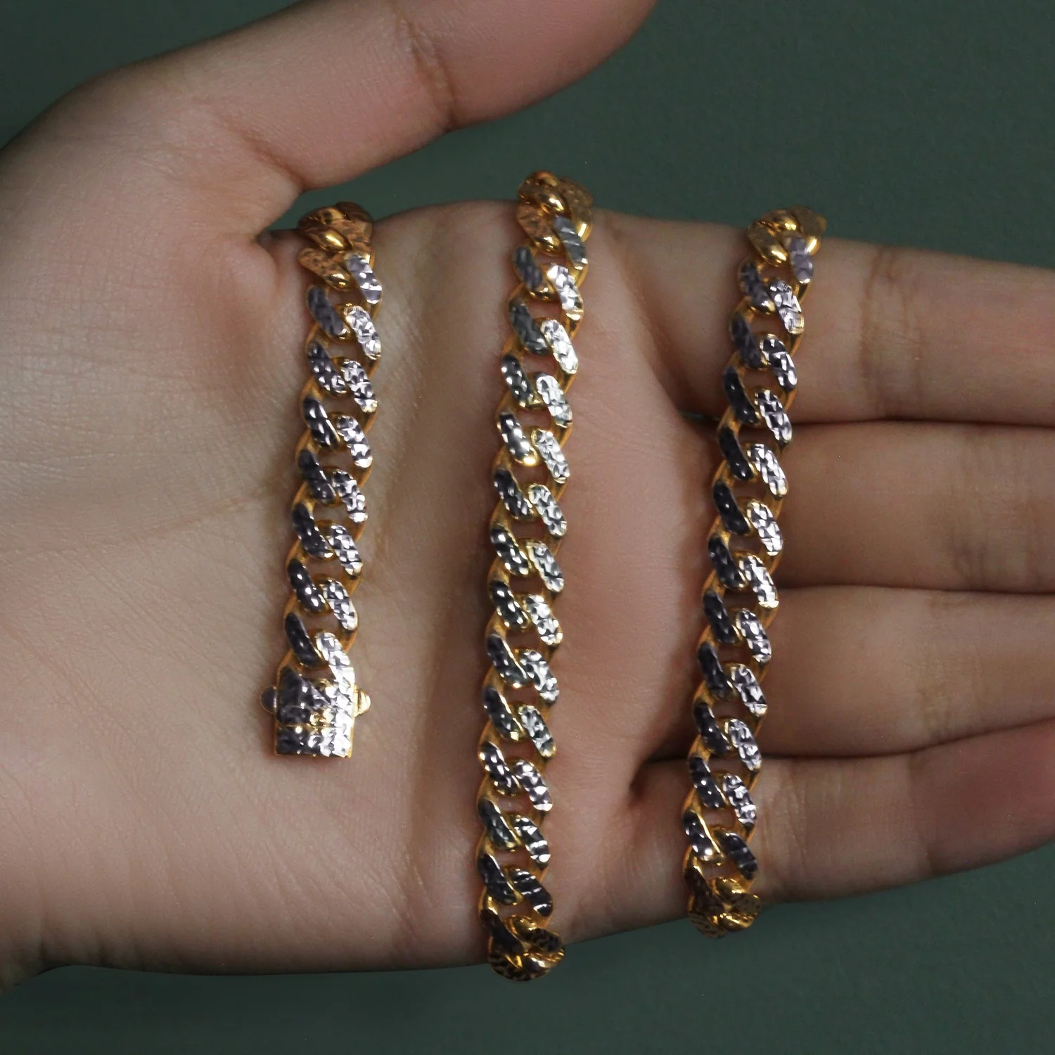 14k Yellow Gold White Pave High Polish Modern Lite Miami Cuban Chain (8.0mm) - Image 6