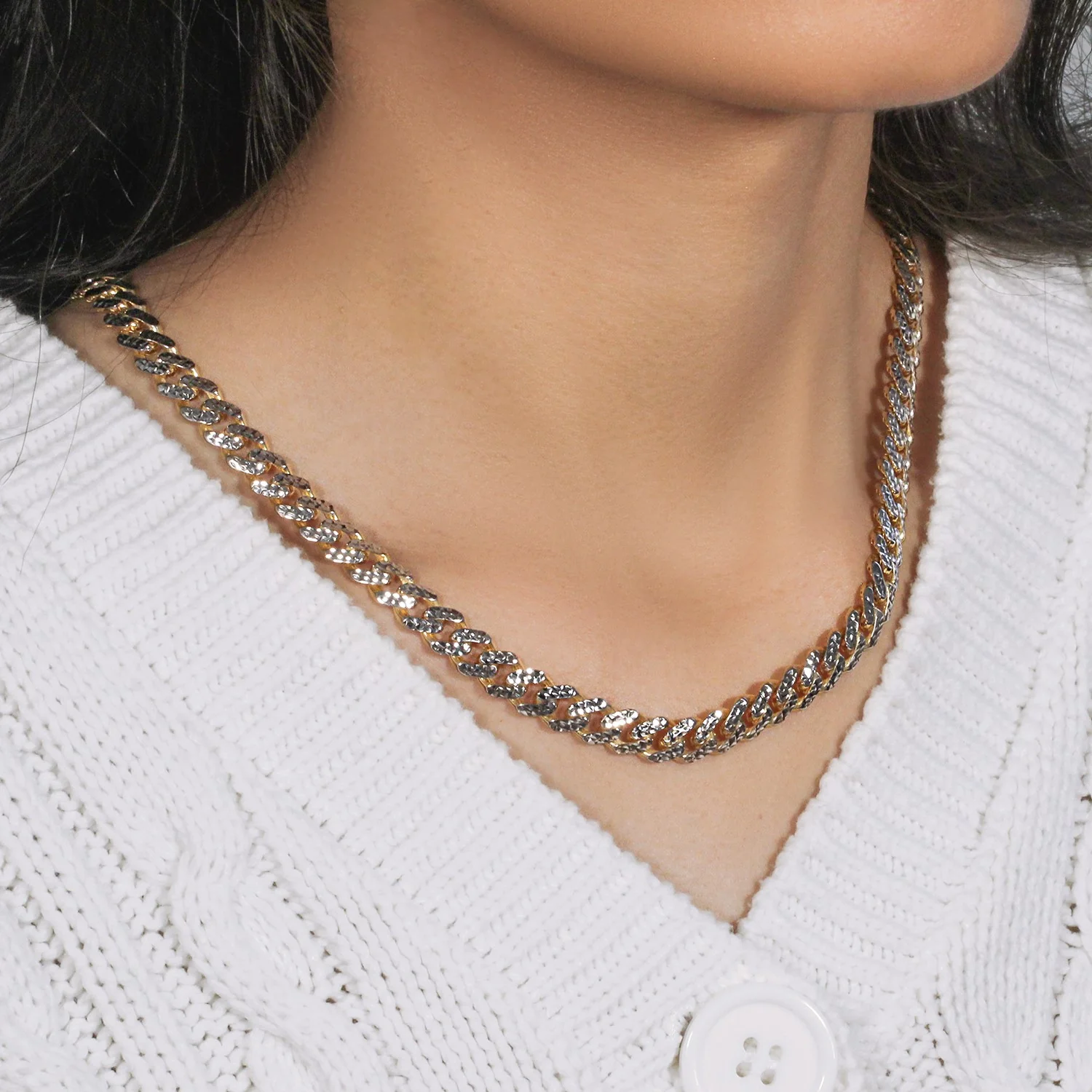 14k Yellow Gold White Pave High Polish Modern Lite Miami Cuban Chain (8.0mm) - Image 8