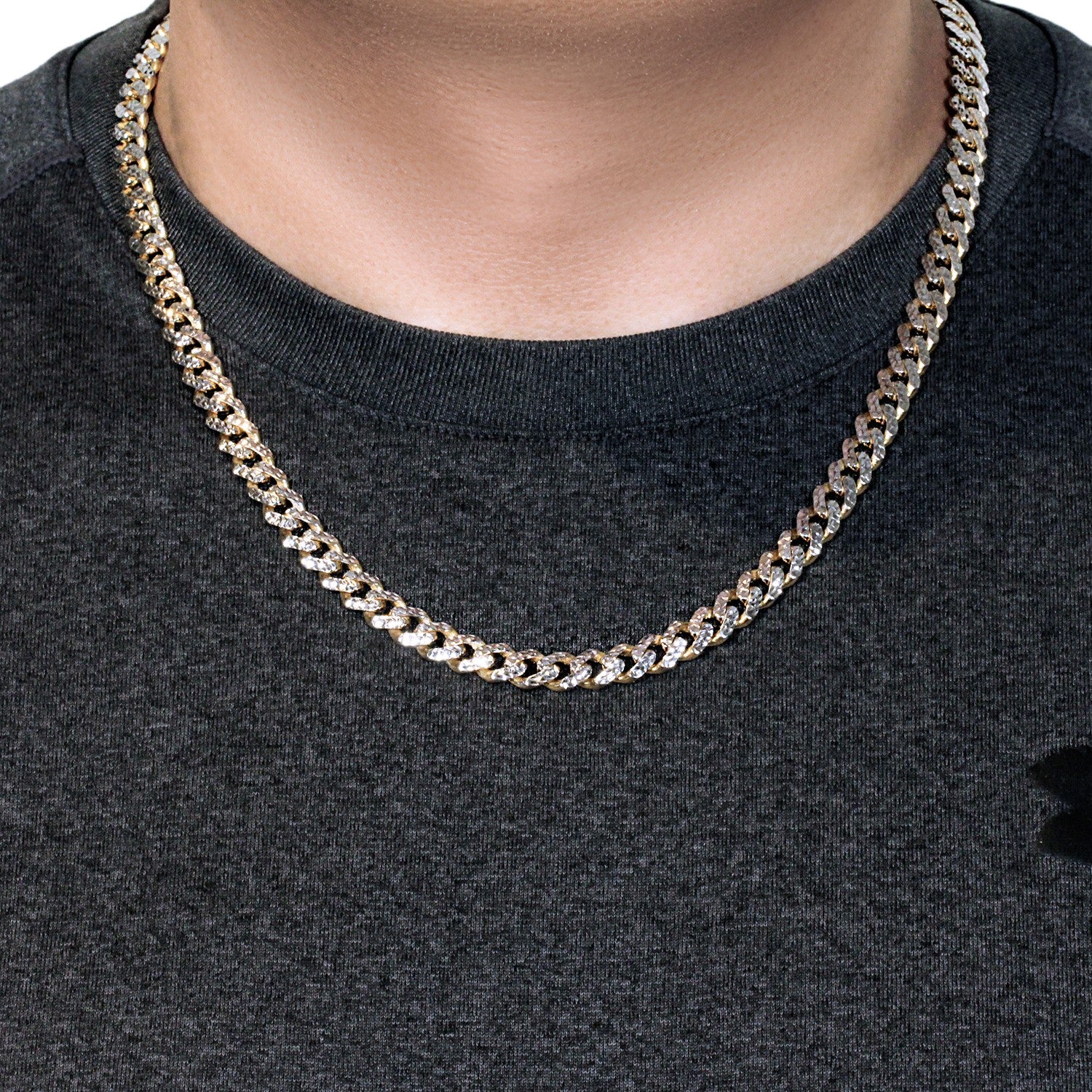 14k Yellow Gold White Pave High Polish Modern Lite Miami Cuban Chain (8.0mm) - Image 9
