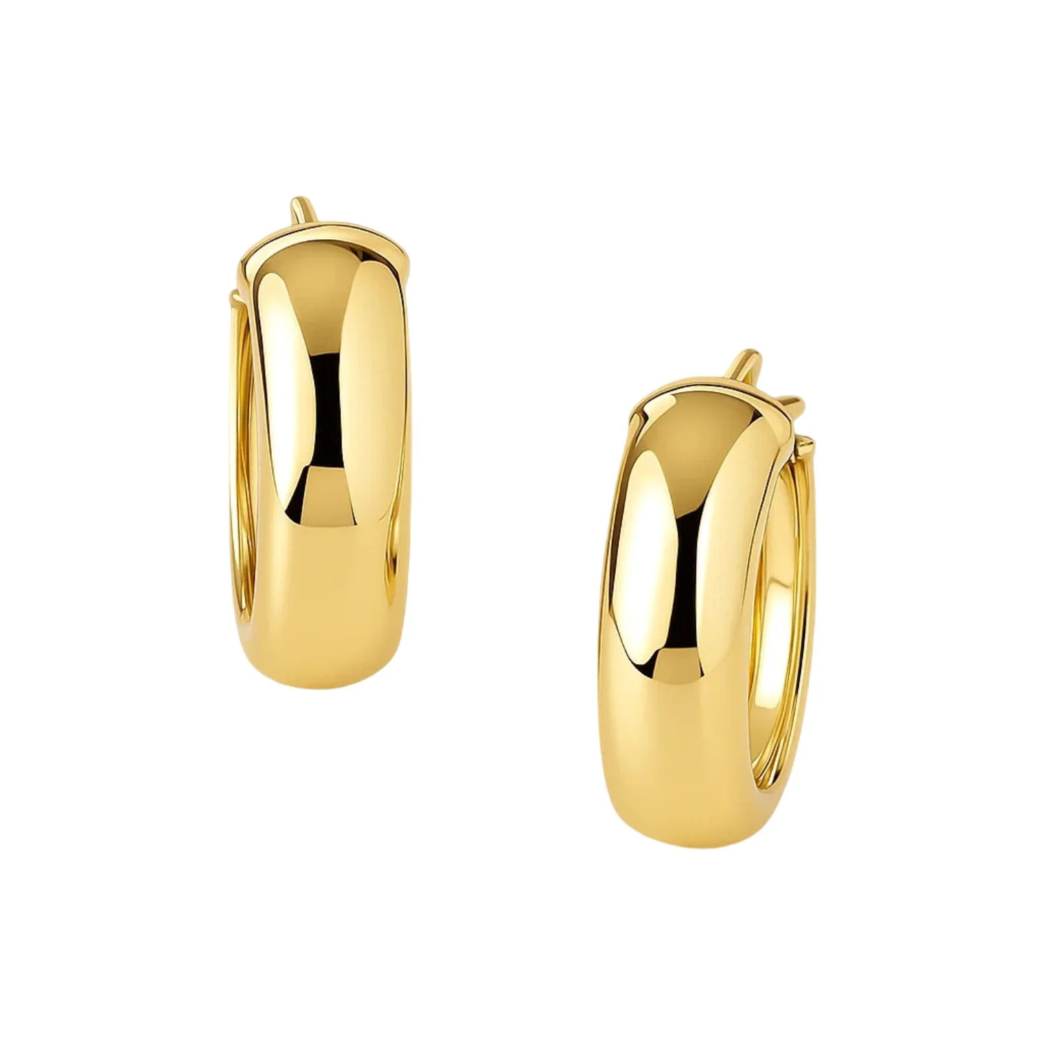 14k Yellow Gold Wide Medium Hoop Earrings with Snap Lock - Image 3