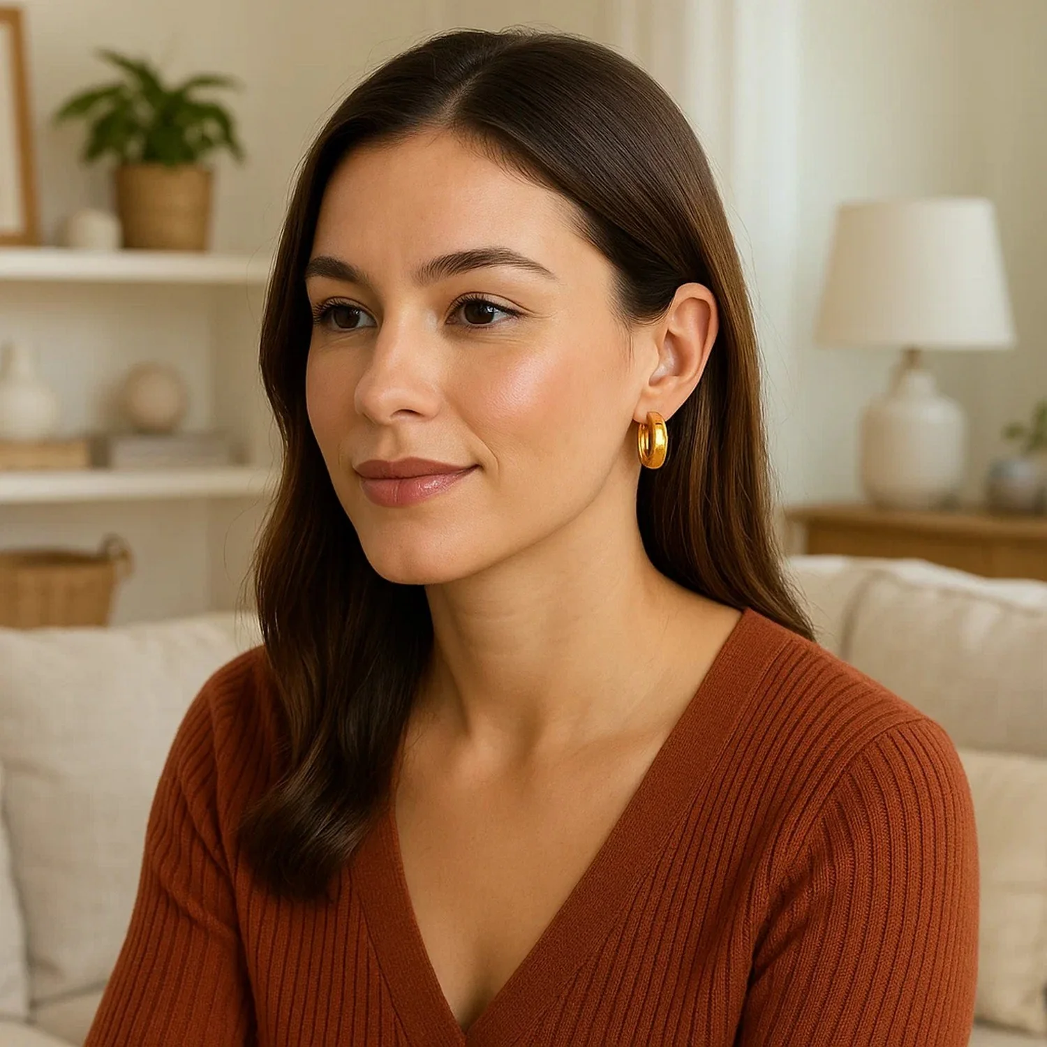 14k Yellow Gold Wide Medium Hoop Earrings with Snap Lock - Image 4