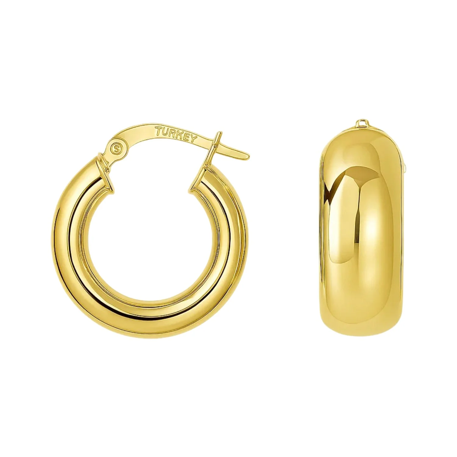 14k Yellow Gold Wide Small Hoop Earrings with Snap Lock - Image 2