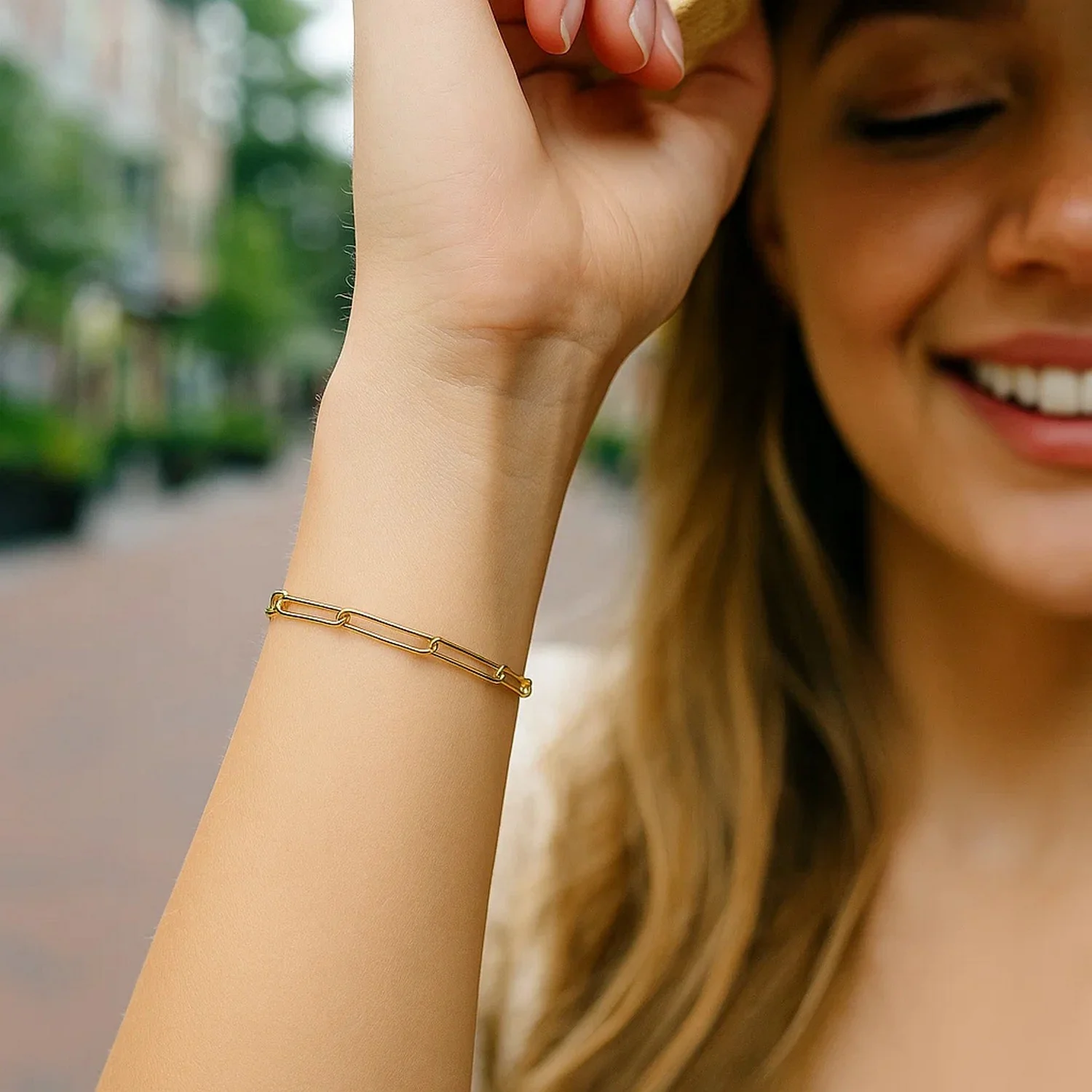 14k Yellow Gold Wire Paperclip Bracelet (2.7mm) - Image 4