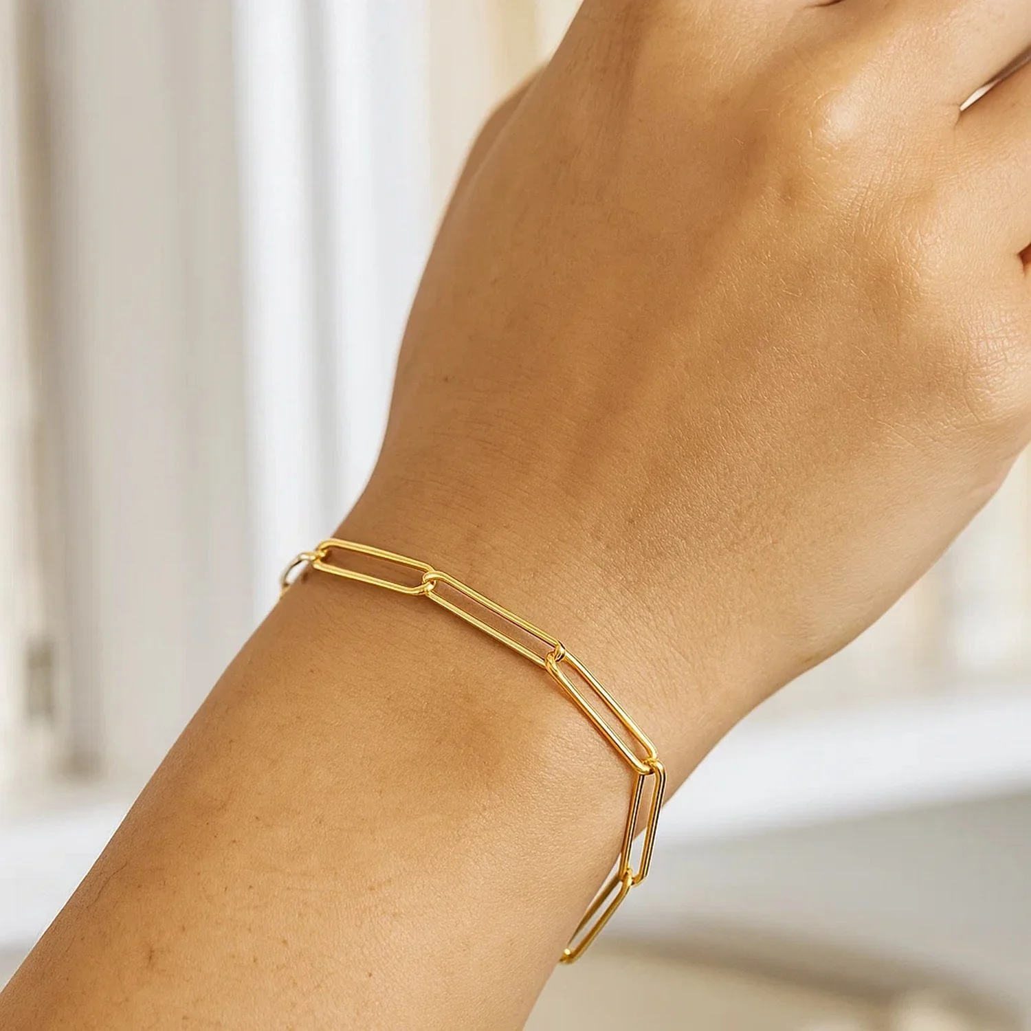 14k Yellow Gold Wire Paperclip Bracelet (2.7mm) - Image 7