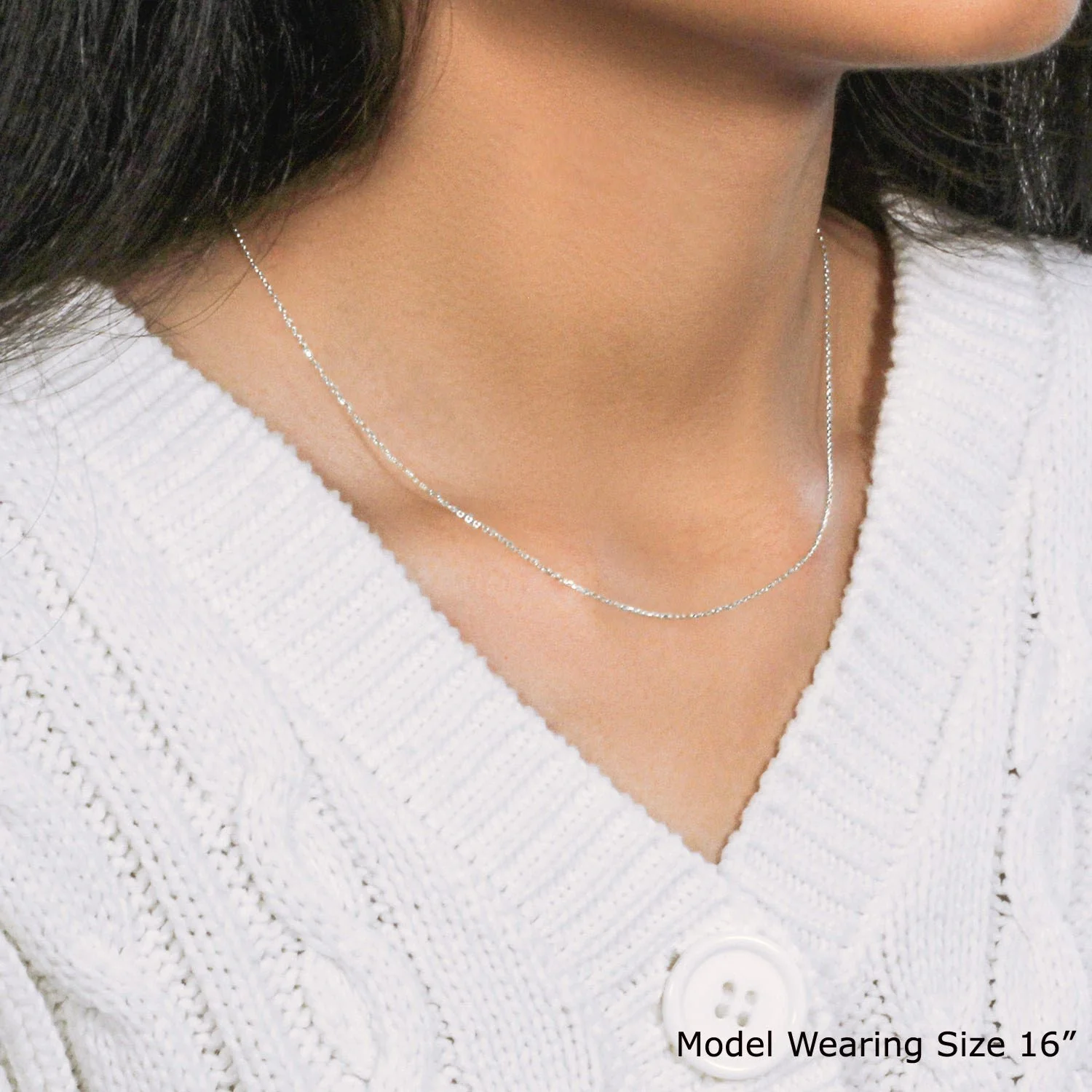 18k White Gold Diamond Cut Cable Link Chain 0.8mm - Image 10