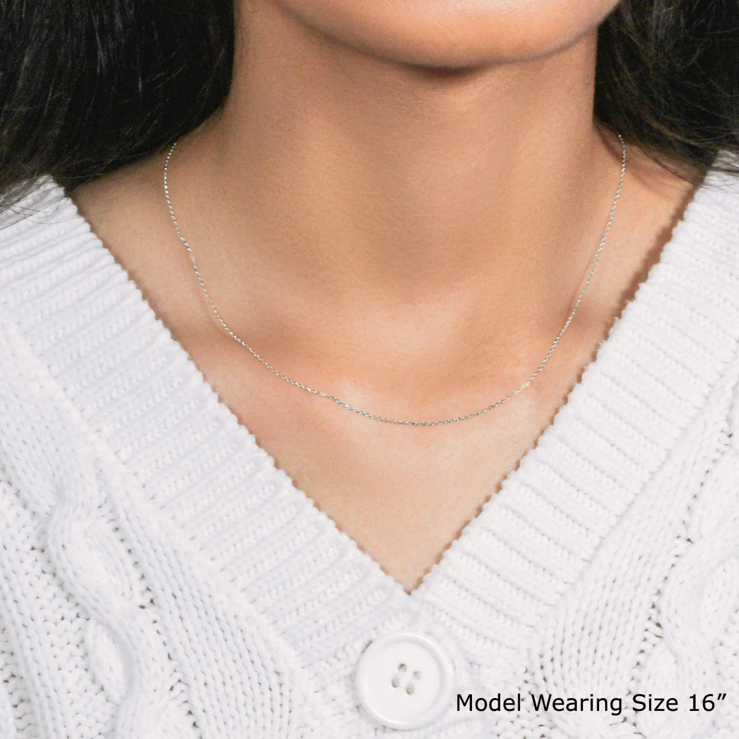 18k White Gold Diamond Cut Cable Link Chain 0.8mm - Image 9
