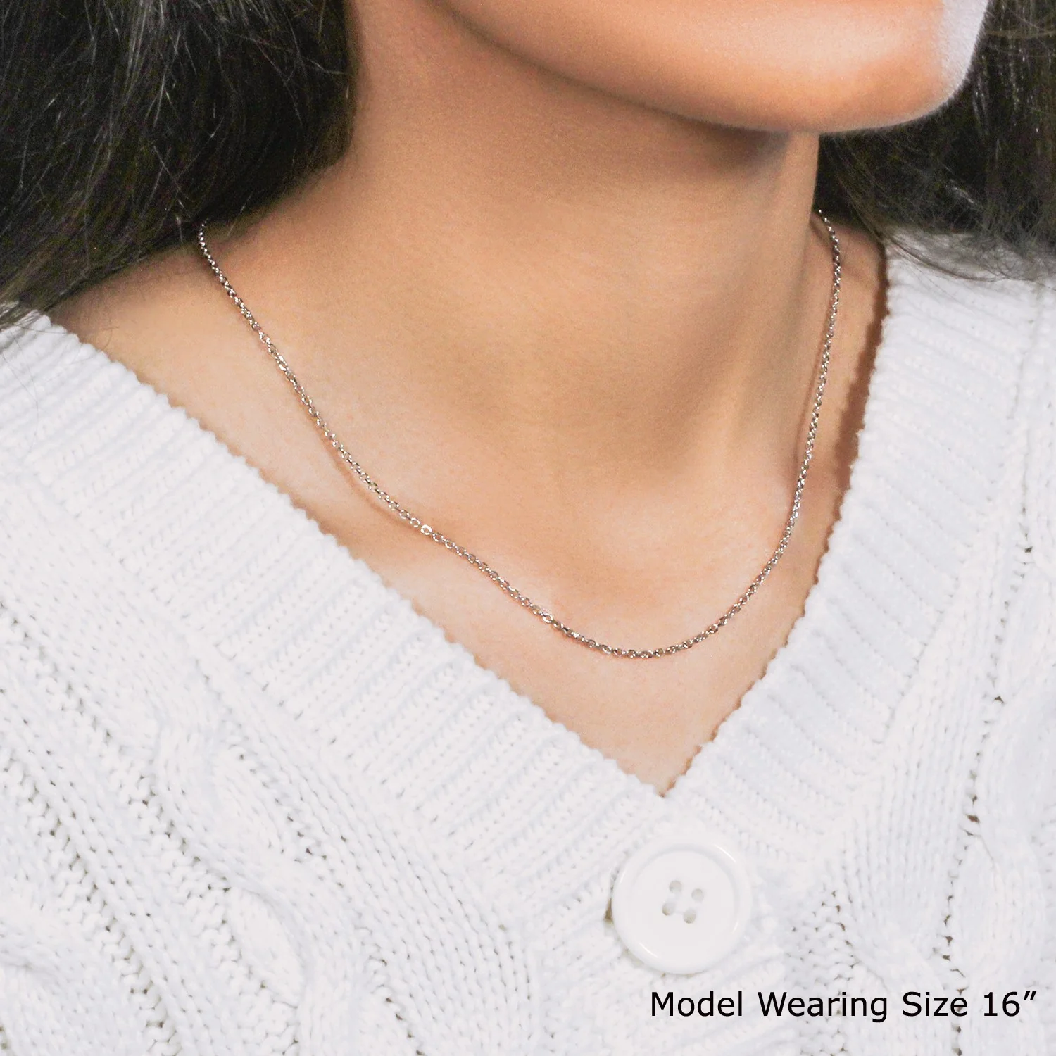 18k White Gold Diamond Cut Cable Link Chain 1.5mm - Image 10