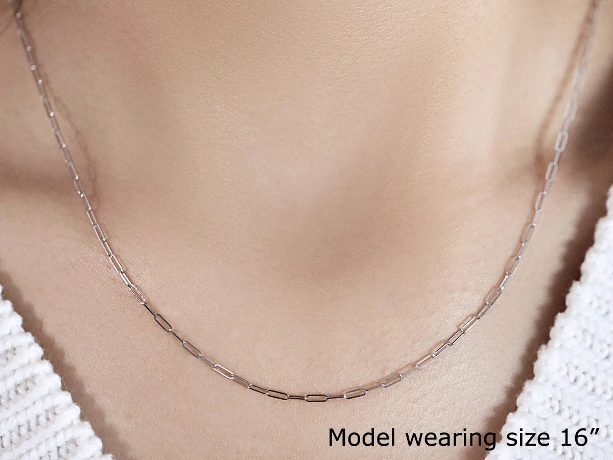 18K White Gold Fine Paperclip Chain (1.5mm) - Image 9
