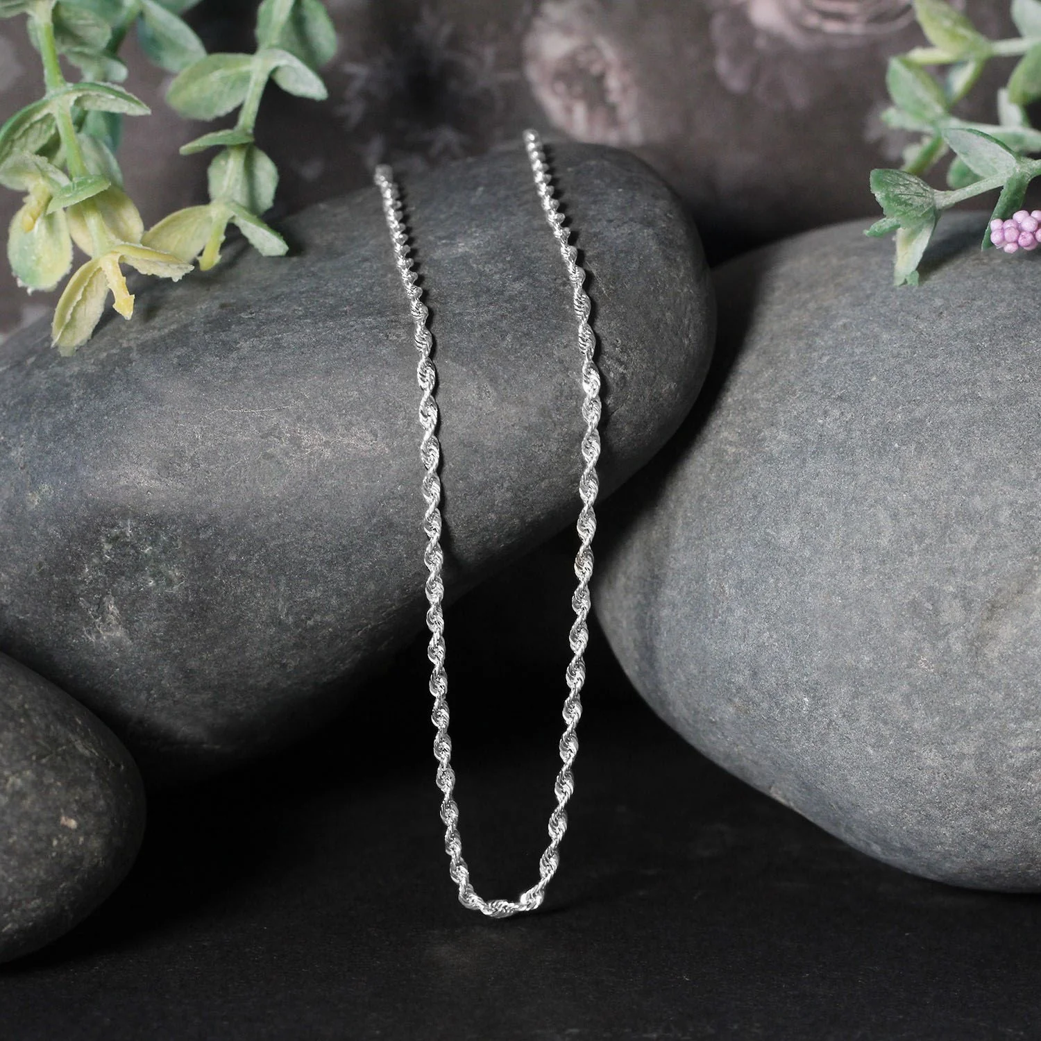 2.0mm 14k White Gold Solid Diamond Cut Rope Chain - Image 4