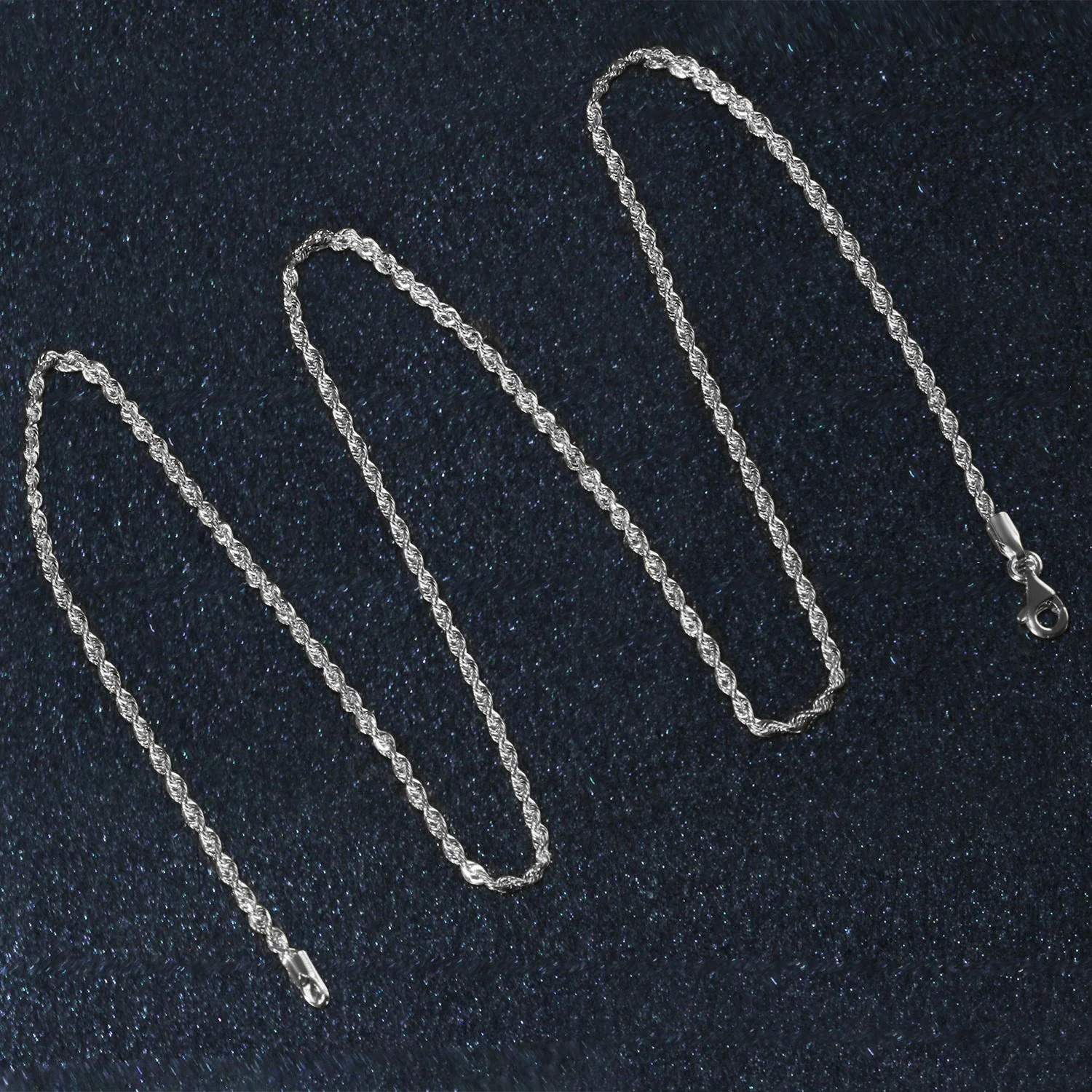 2.0mm 14k White Gold Solid Diamond Cut Rope Chain - Image 5