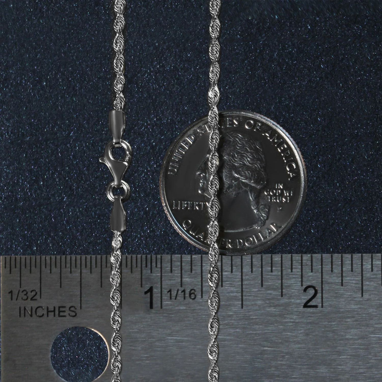 2.0mm 14k White Gold Solid Diamond Cut Rope Chain - Image 7