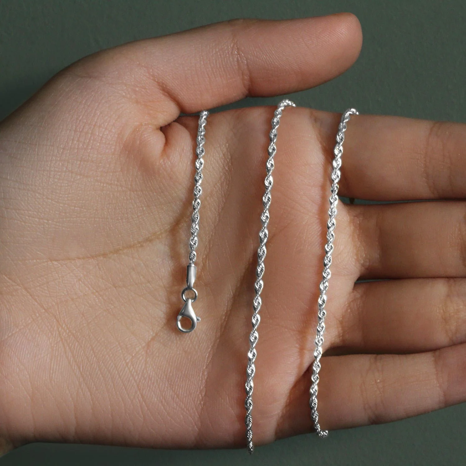 2.0mm 14k White Gold Solid Diamond Cut Rope Chain - Image 8