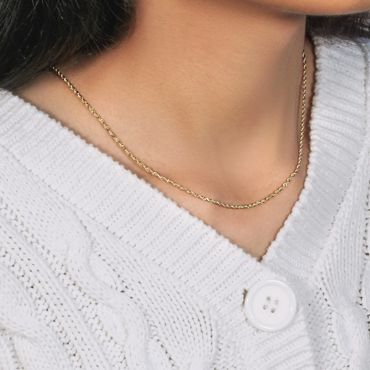 2.0mm 14k Yellow Gold Solid Diamond Cut Rope Chain - Image 10