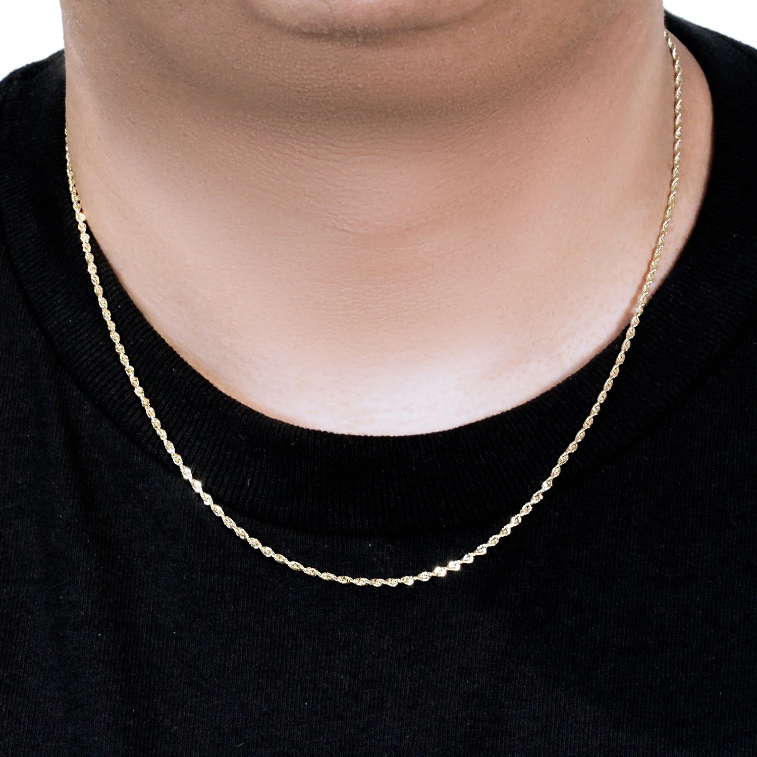 2.0mm 14k Yellow Gold Solid Diamond Cut Rope Chain - Image 11