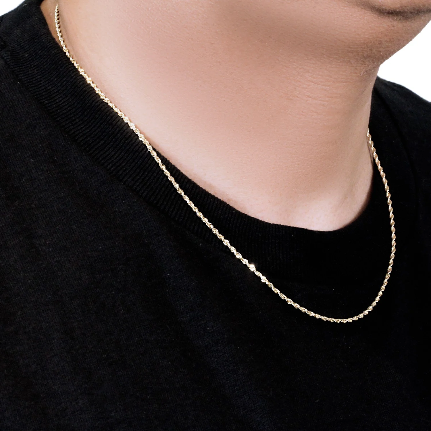 2.0mm 14k Yellow Gold Solid Diamond Cut Rope Chain - Image 12