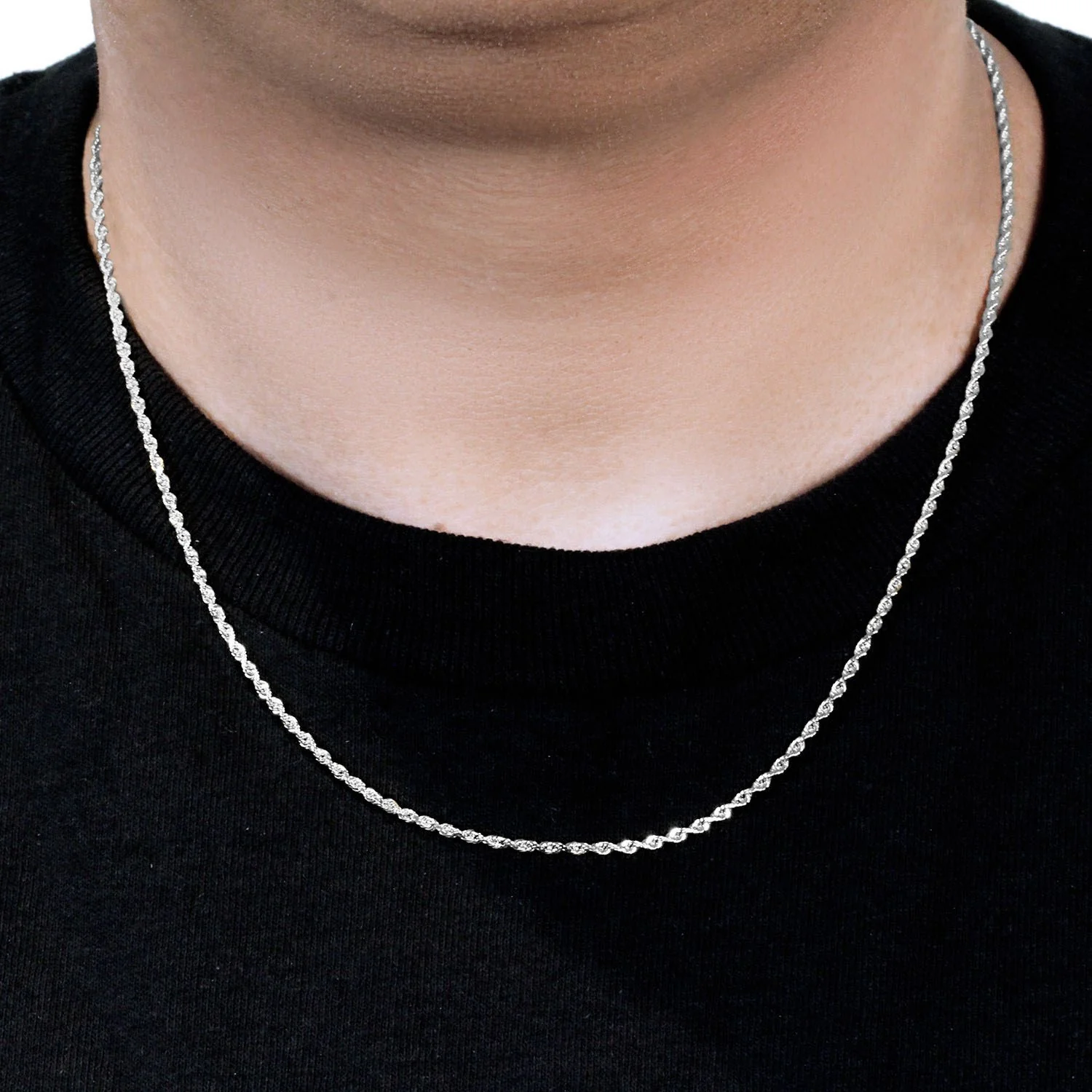2.25mm 14k White Gold Solid Diamond Cut Rope Chain - Image 11