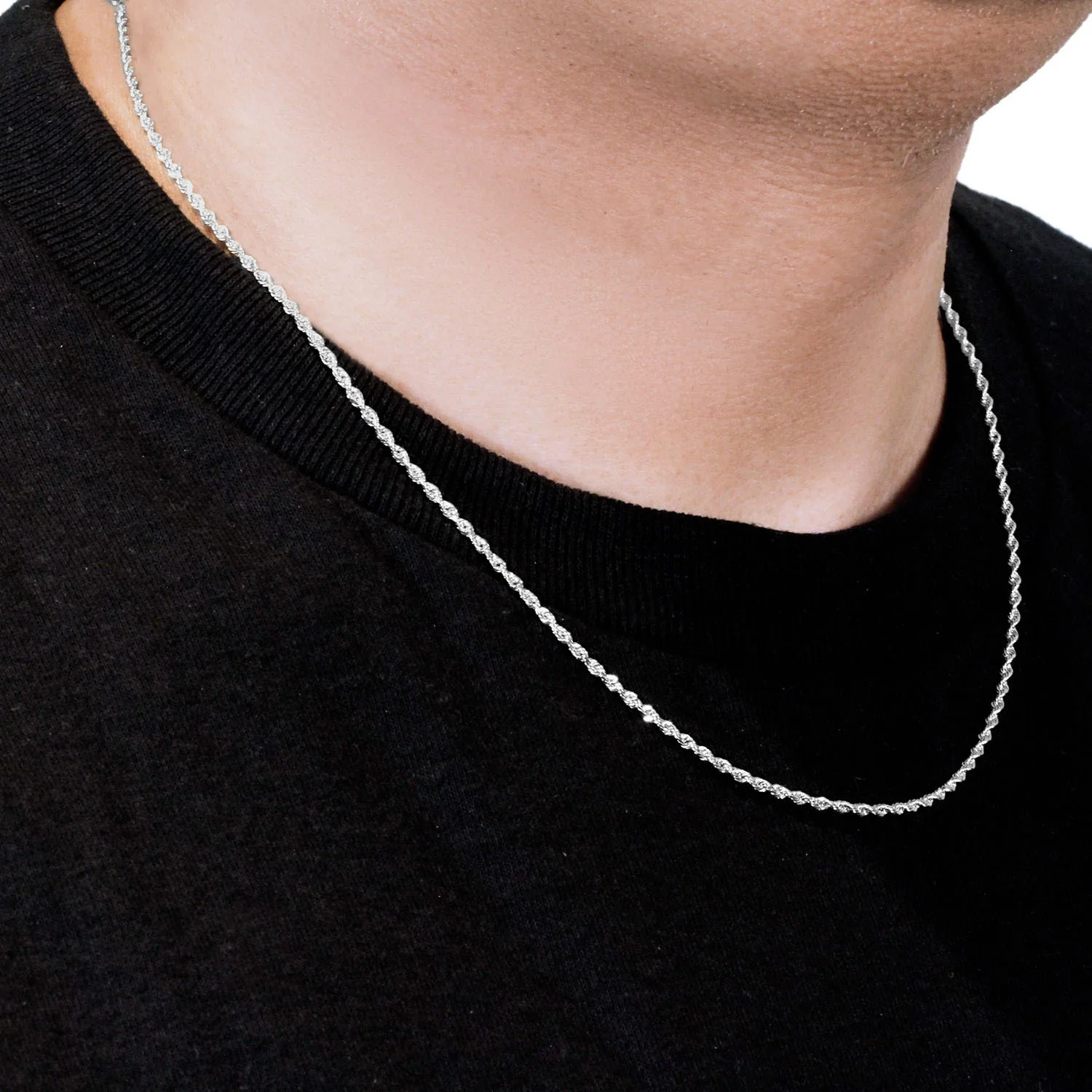 2.25mm 14k White Gold Solid Diamond Cut Rope Chain - Image 12