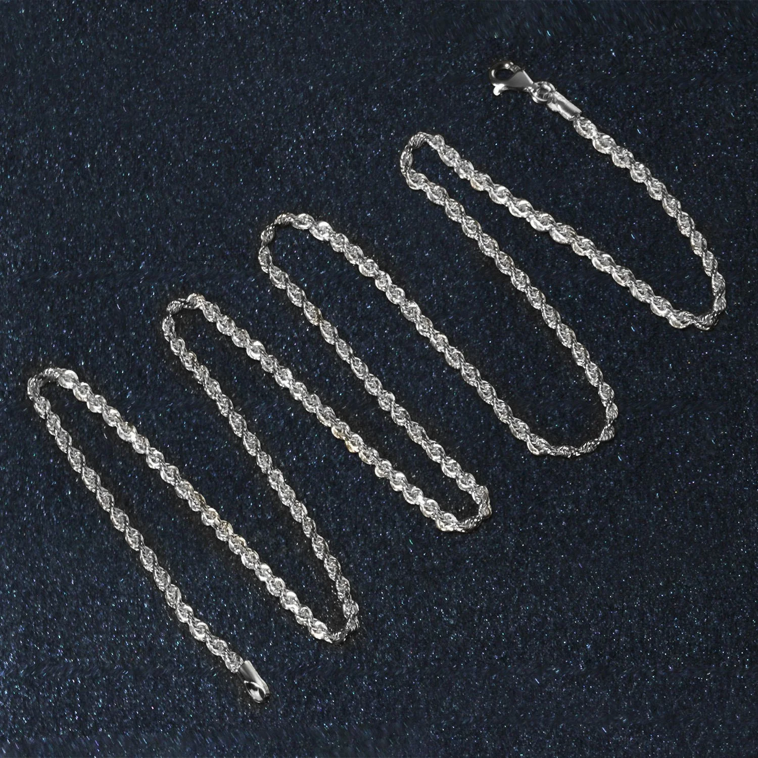2.25mm 14k White Gold Solid Diamond Cut Rope Chain - Image 5