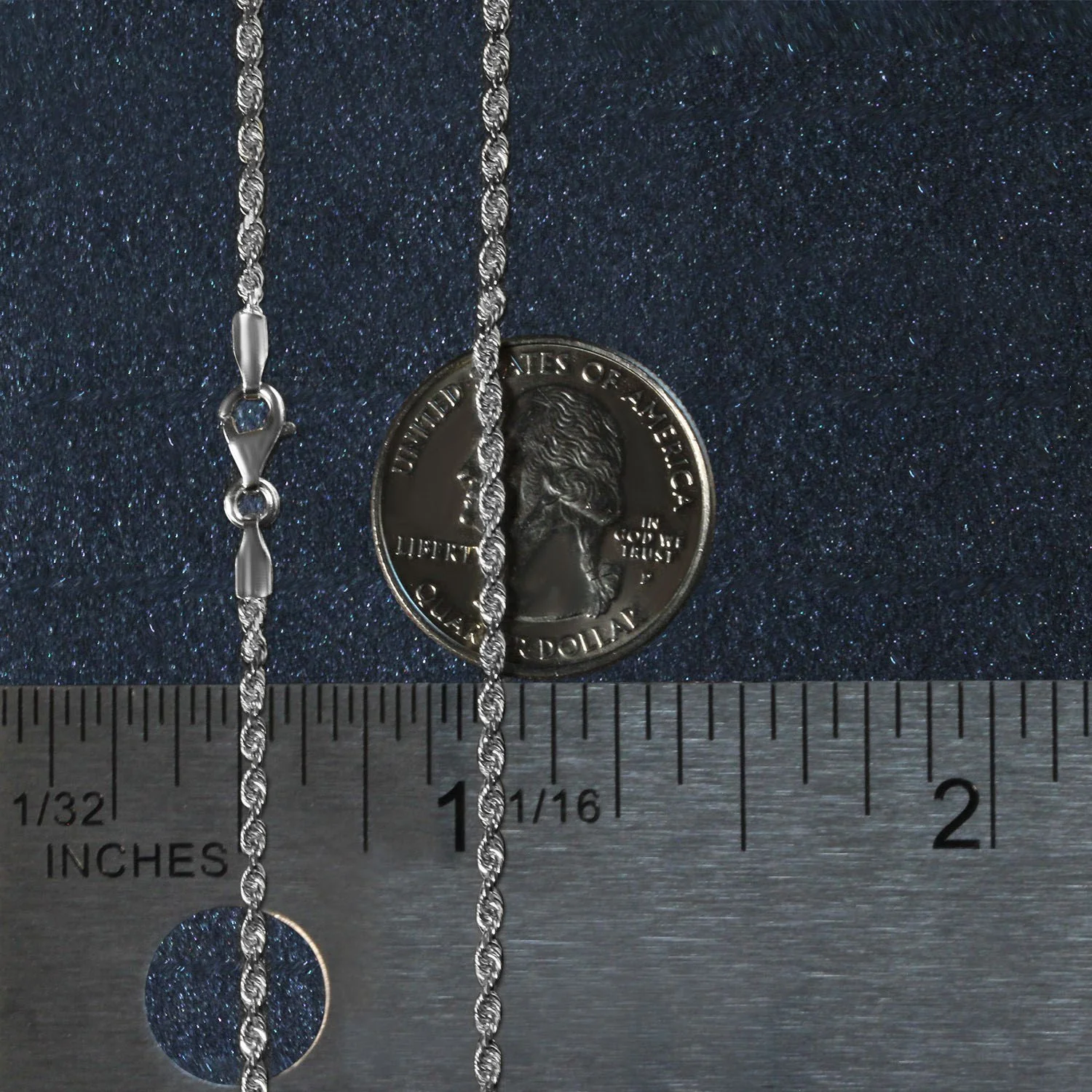 2.25mm 14k White Gold Solid Diamond Cut Rope Chain - Image 7