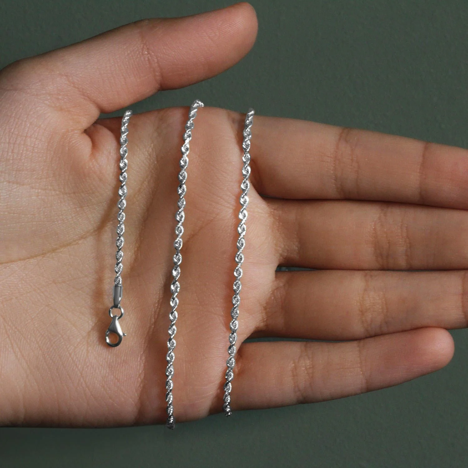 2.25mm 14k White Gold Solid Diamond Cut Rope Chain - Image 8
