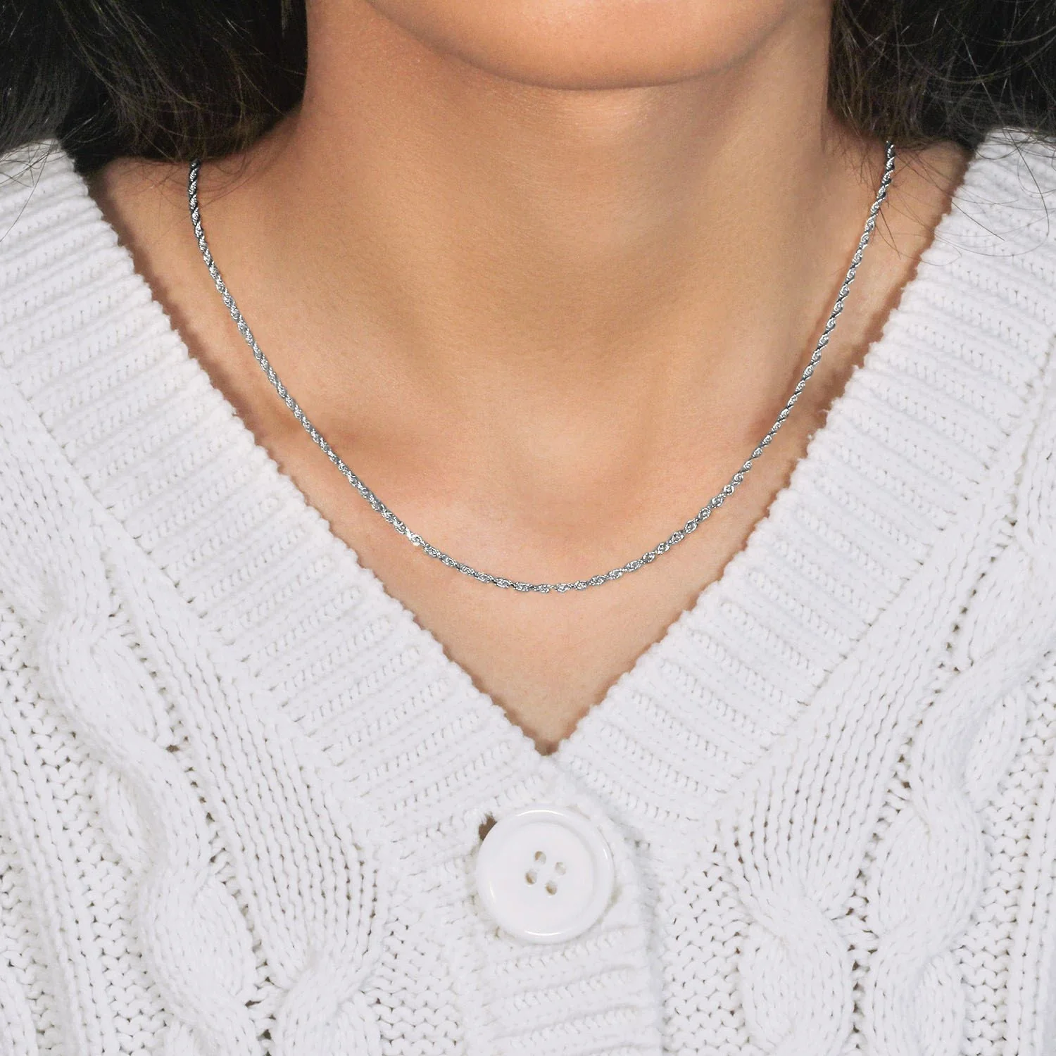 2.25mm 14k White Gold Solid Diamond Cut Rope Chain - Image 9