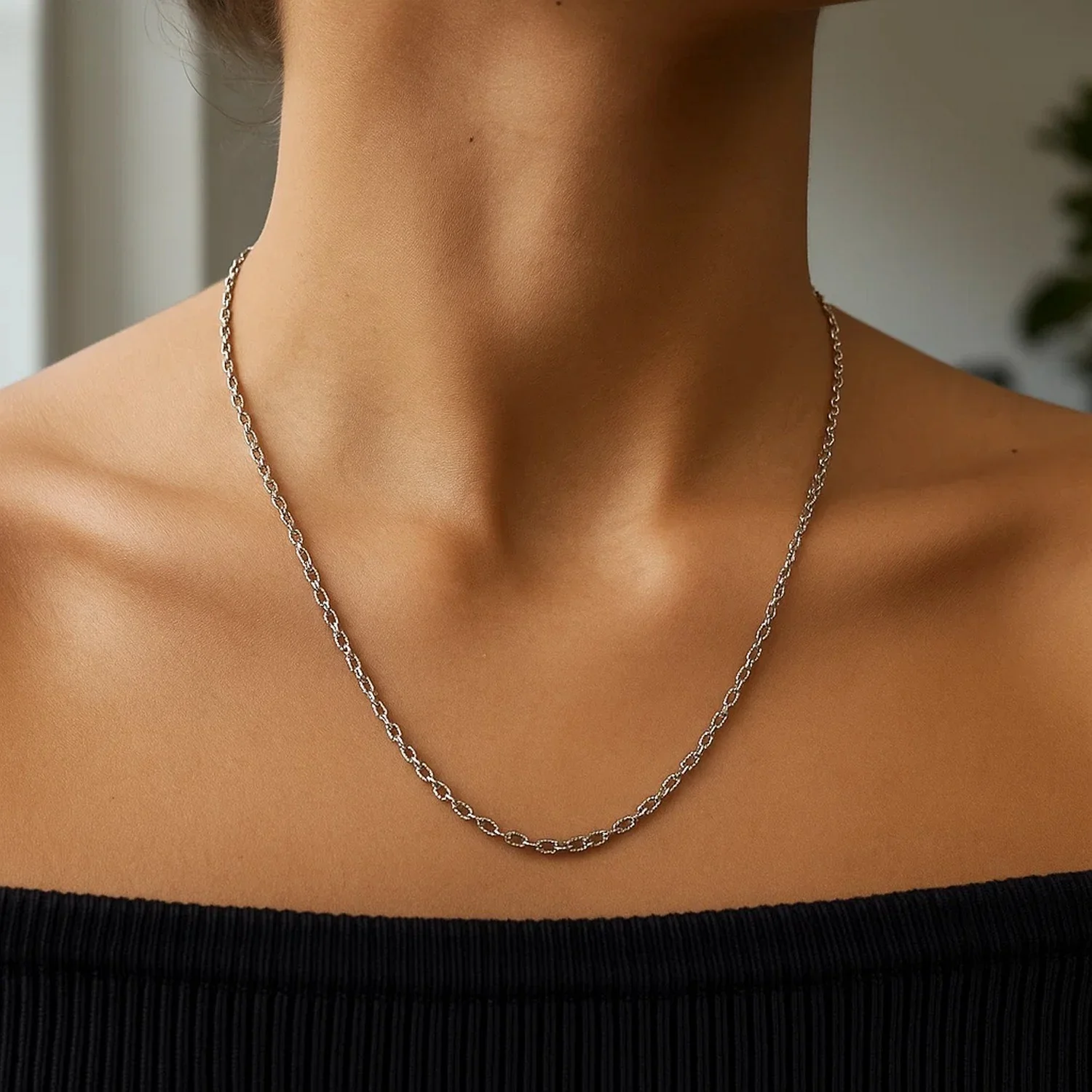 2.5mm 14k White Gold Pendant Chain with Textured Links - Image 24