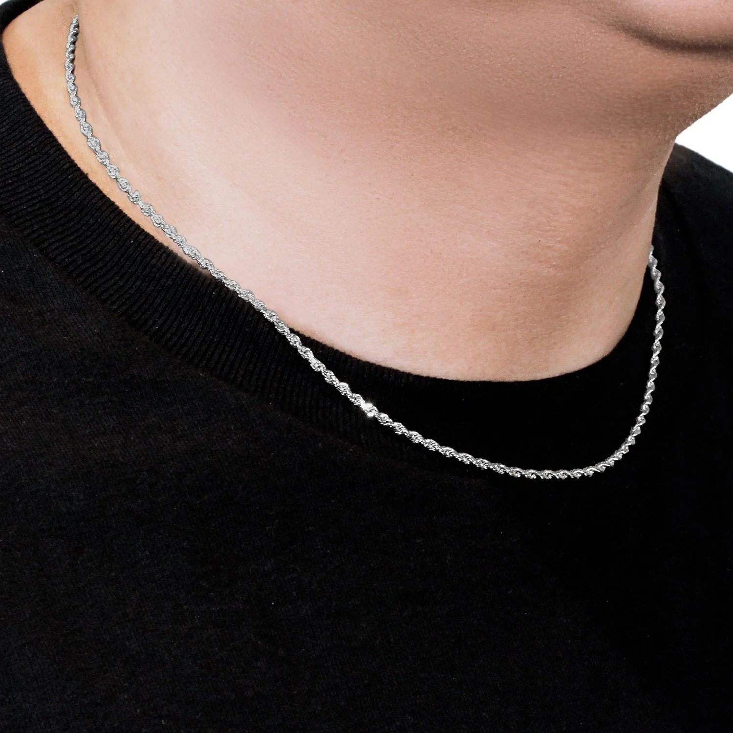 2.5mm 14k White Gold Solid Diamond Cut Rope Chain - Image 12