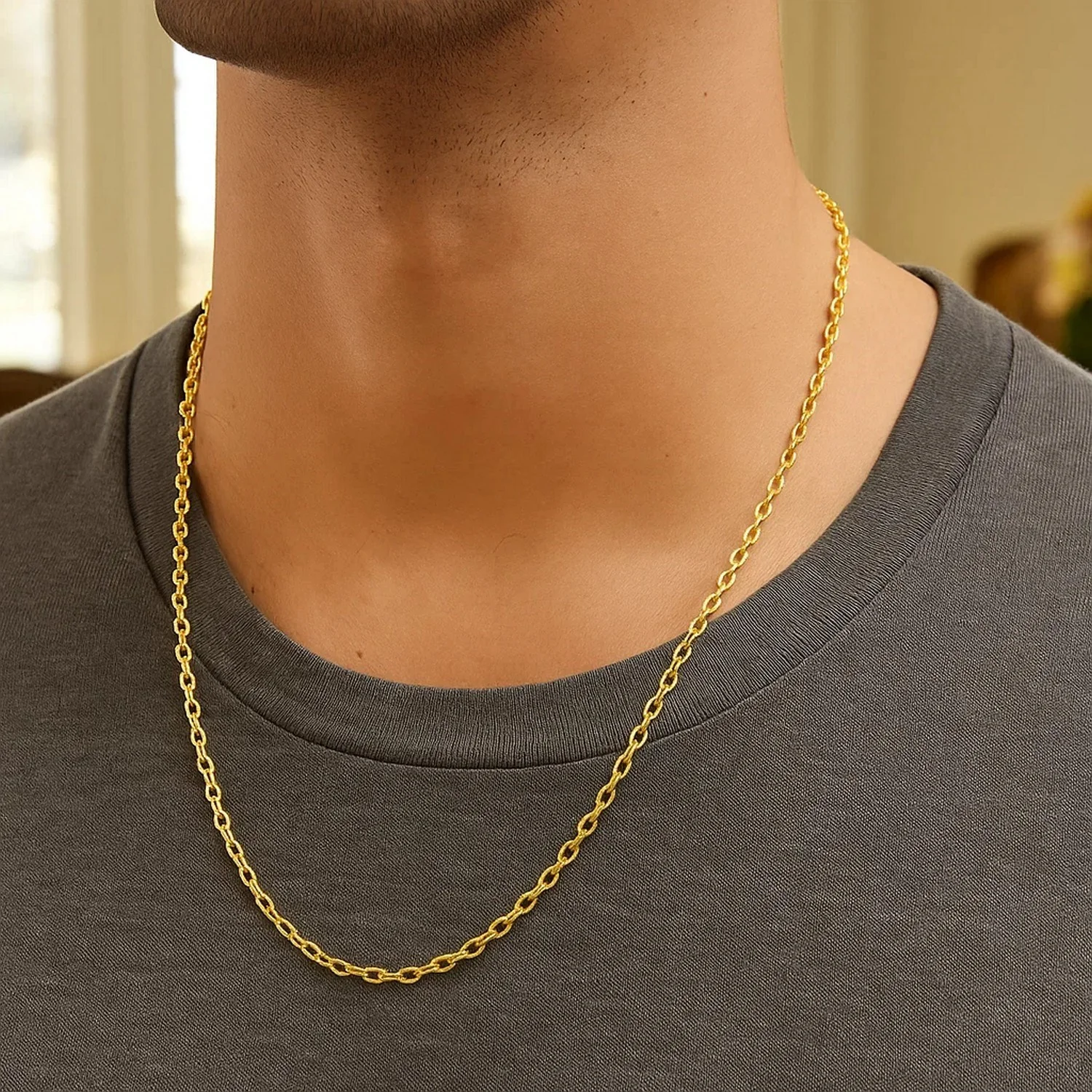 2.5mm 14k Yellow Gold Pendant Chain with Textured Links - Image 17