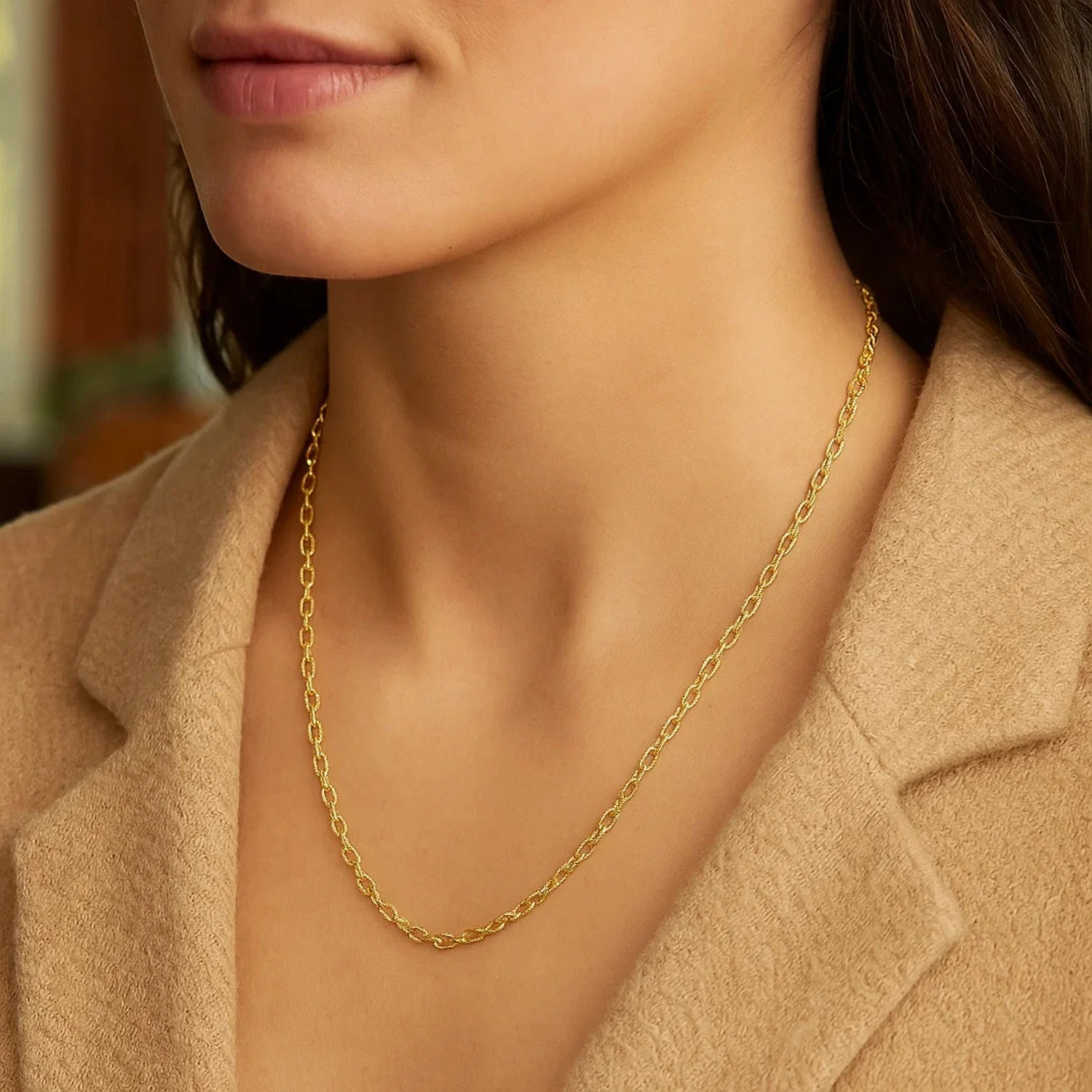 2.5mm 14k Yellow Gold Pendant Chain with Textured Links - Image 18