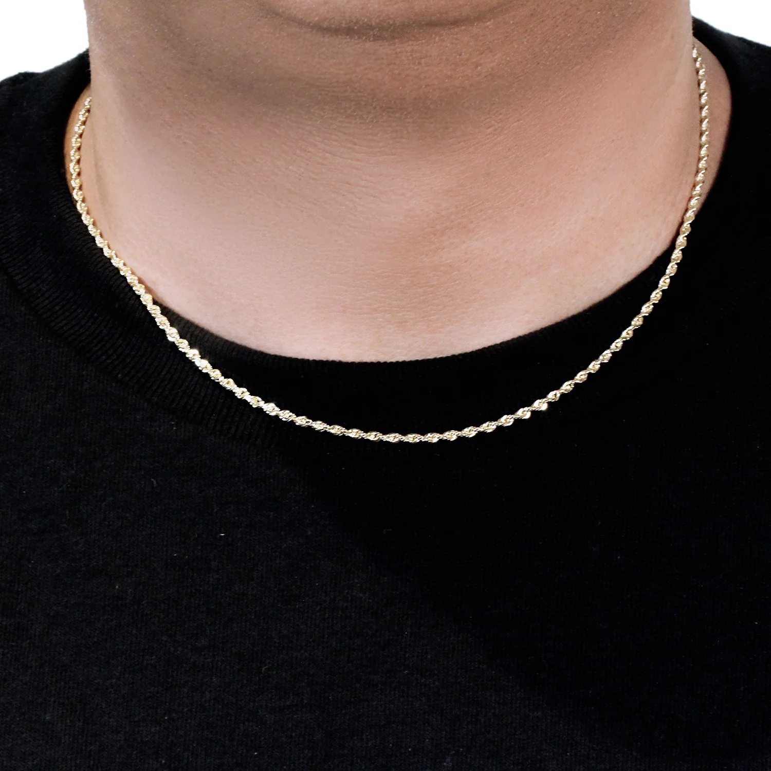 2.5mm 14k Yellow Gold Solid Diamond Cut Rope Chain - Image 11