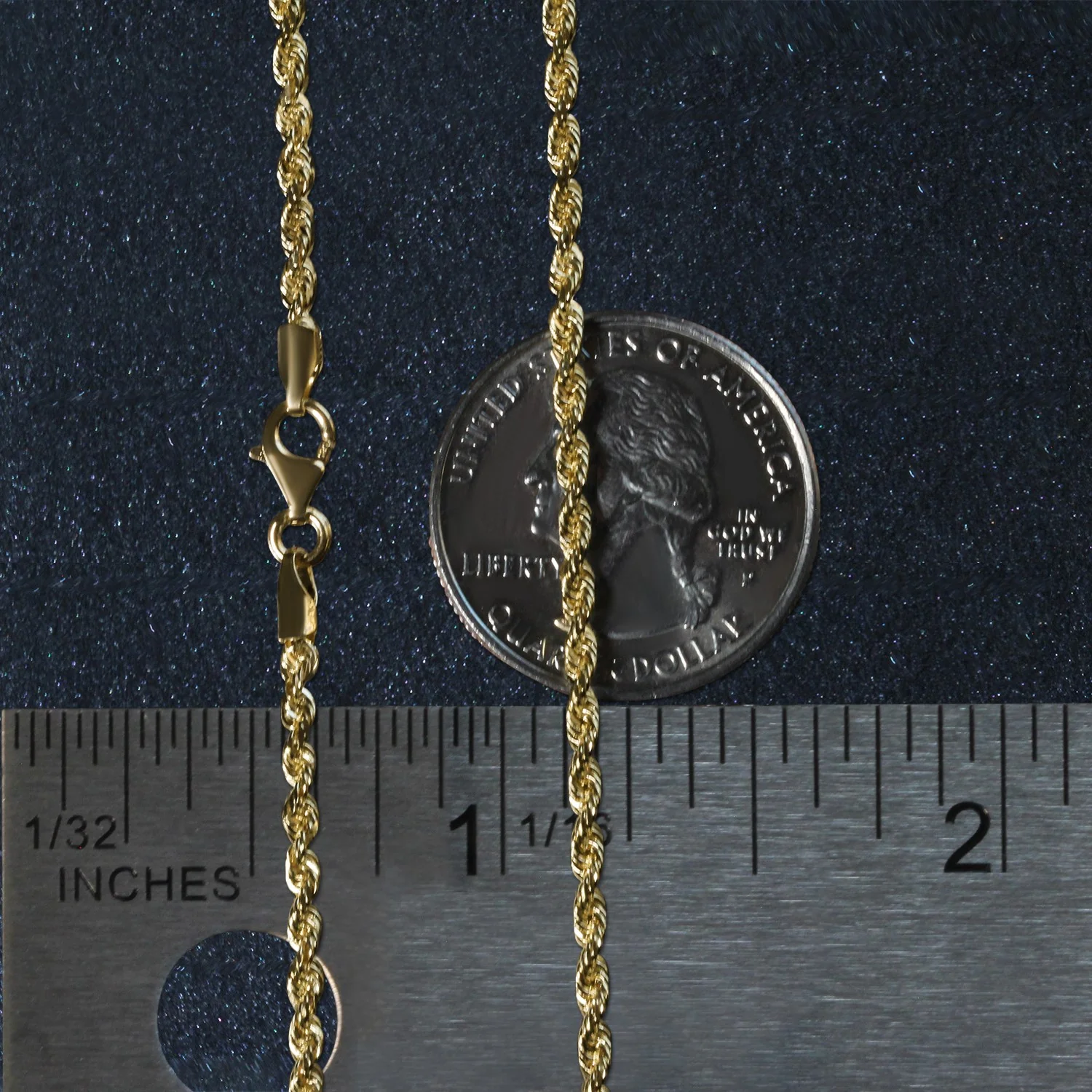 2.5mm 14k Yellow Gold Solid Diamond Cut Rope Chain - Image 7