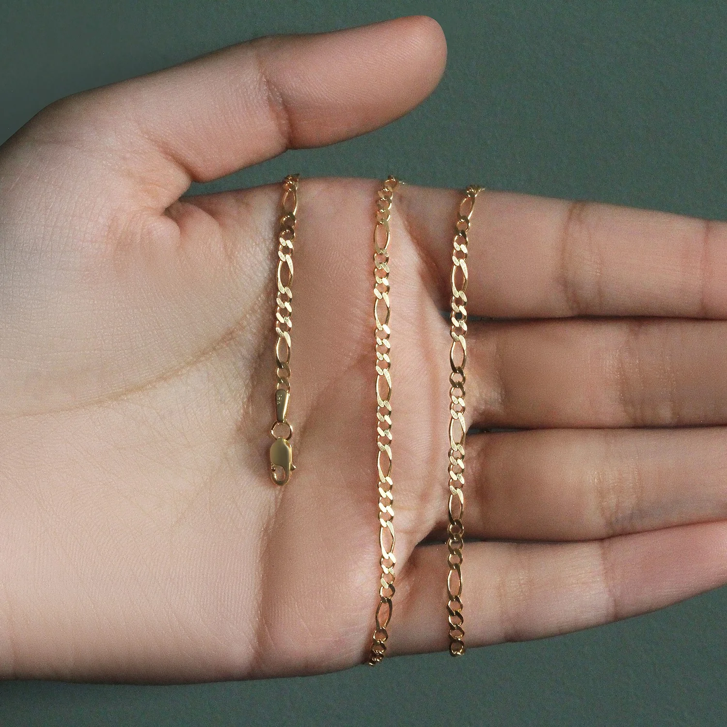 2.8mm 14k Yellow Gold Solid Figaro Chain - Image 39