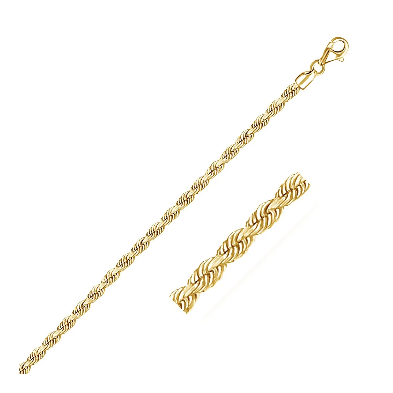 3.0mm 10k Yellow Gold Solid Diamond Cut Rope Bracelet - Image 7