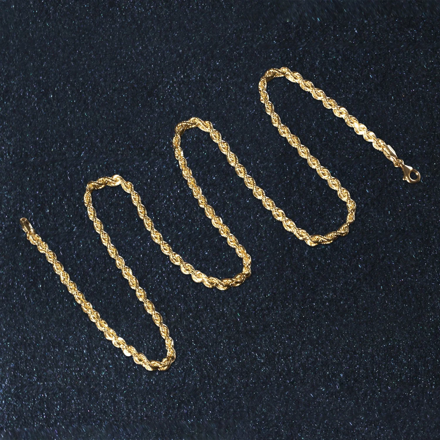 3.0mm 10k Yellow Gold Solid Diamond Cut Rope Chain - Image 5
