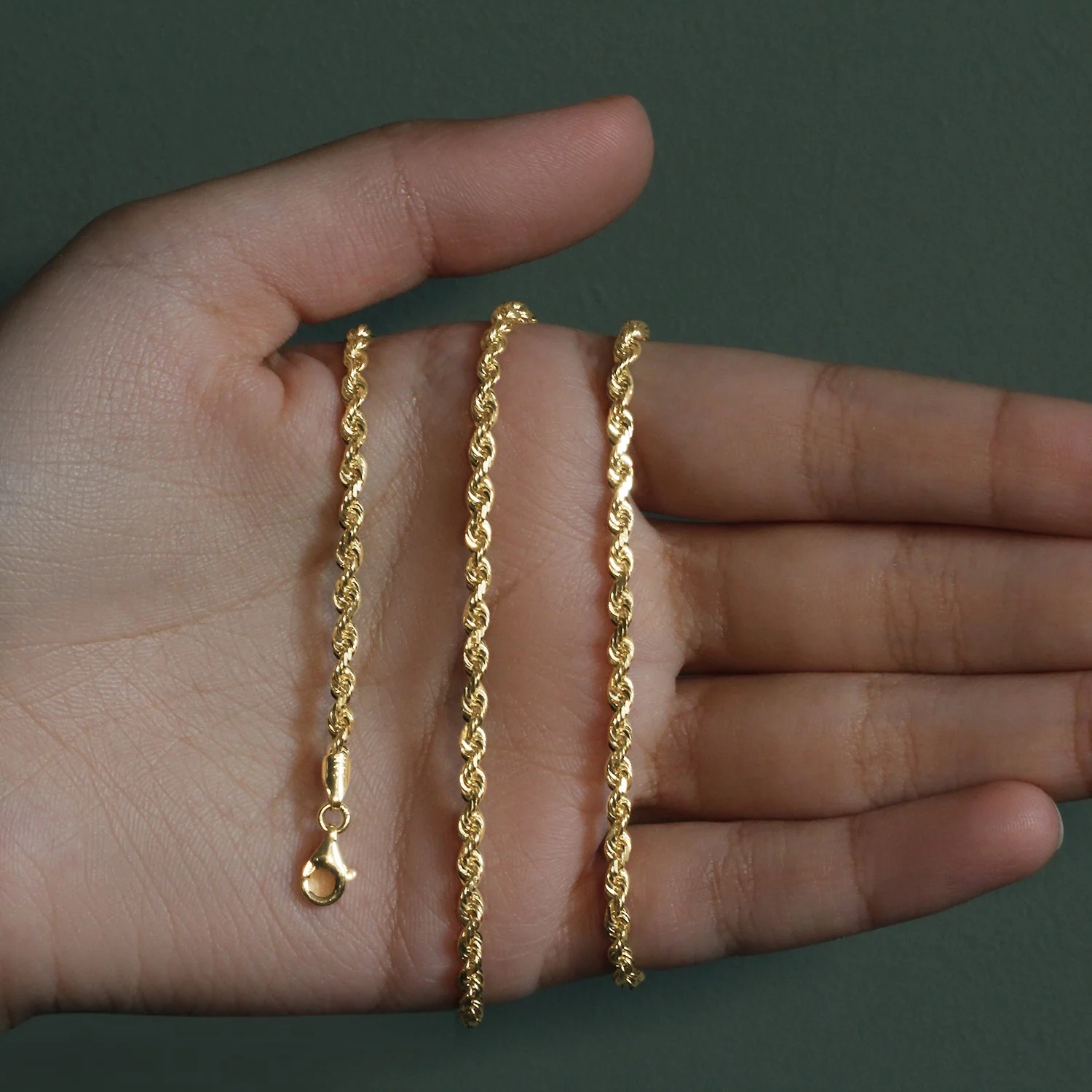 3.0mm 10k Yellow Gold Solid Diamond Cut Rope Chain - Image 8