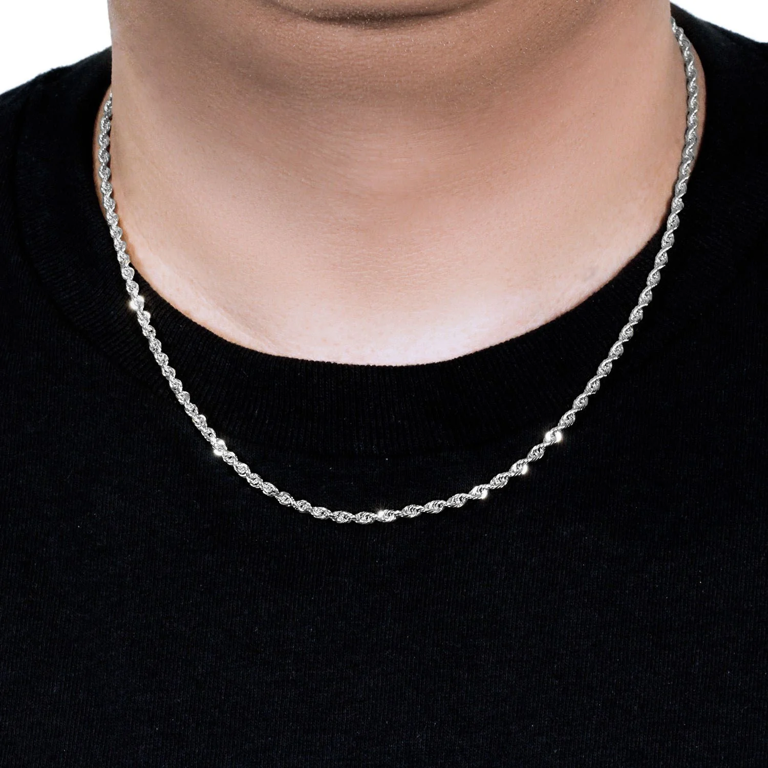 3.0mm 14k White Gold Solid Diamond Cut Rope Chain - Image 11