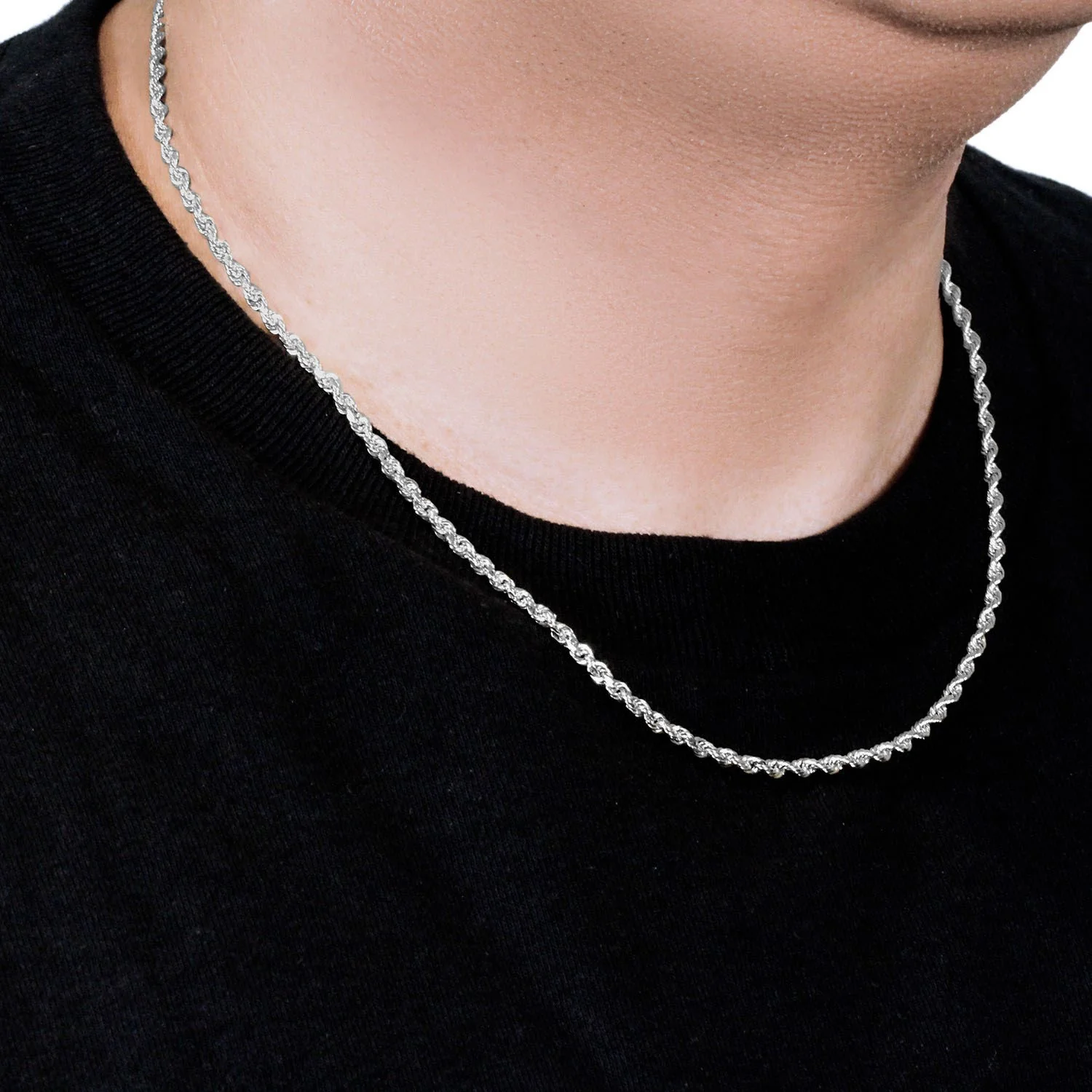 3.0mm 14k White Gold Solid Diamond Cut Rope Chain - Image 12