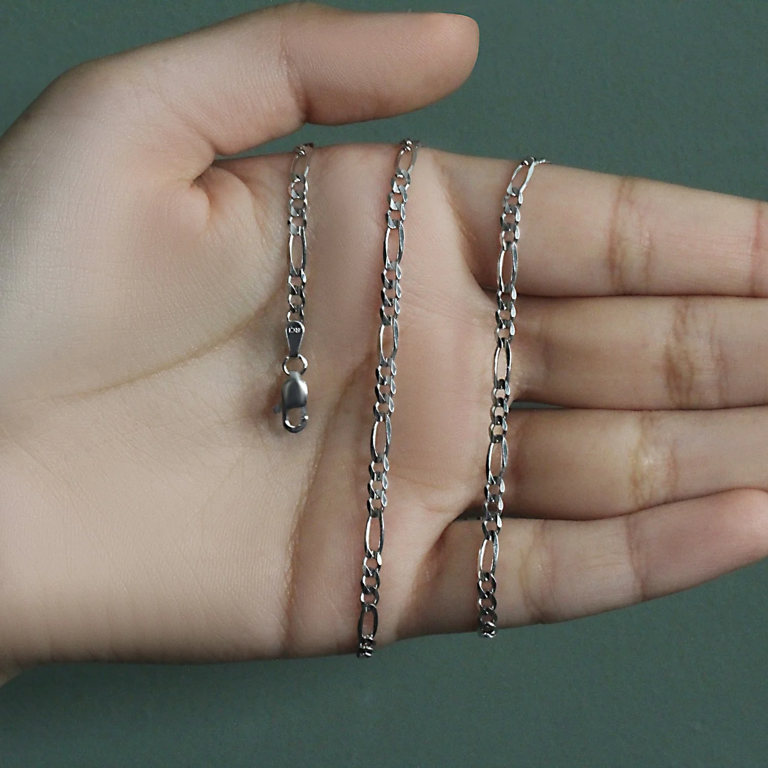 3.0mm 14k White Gold Solid Figaro Chain - Image 8