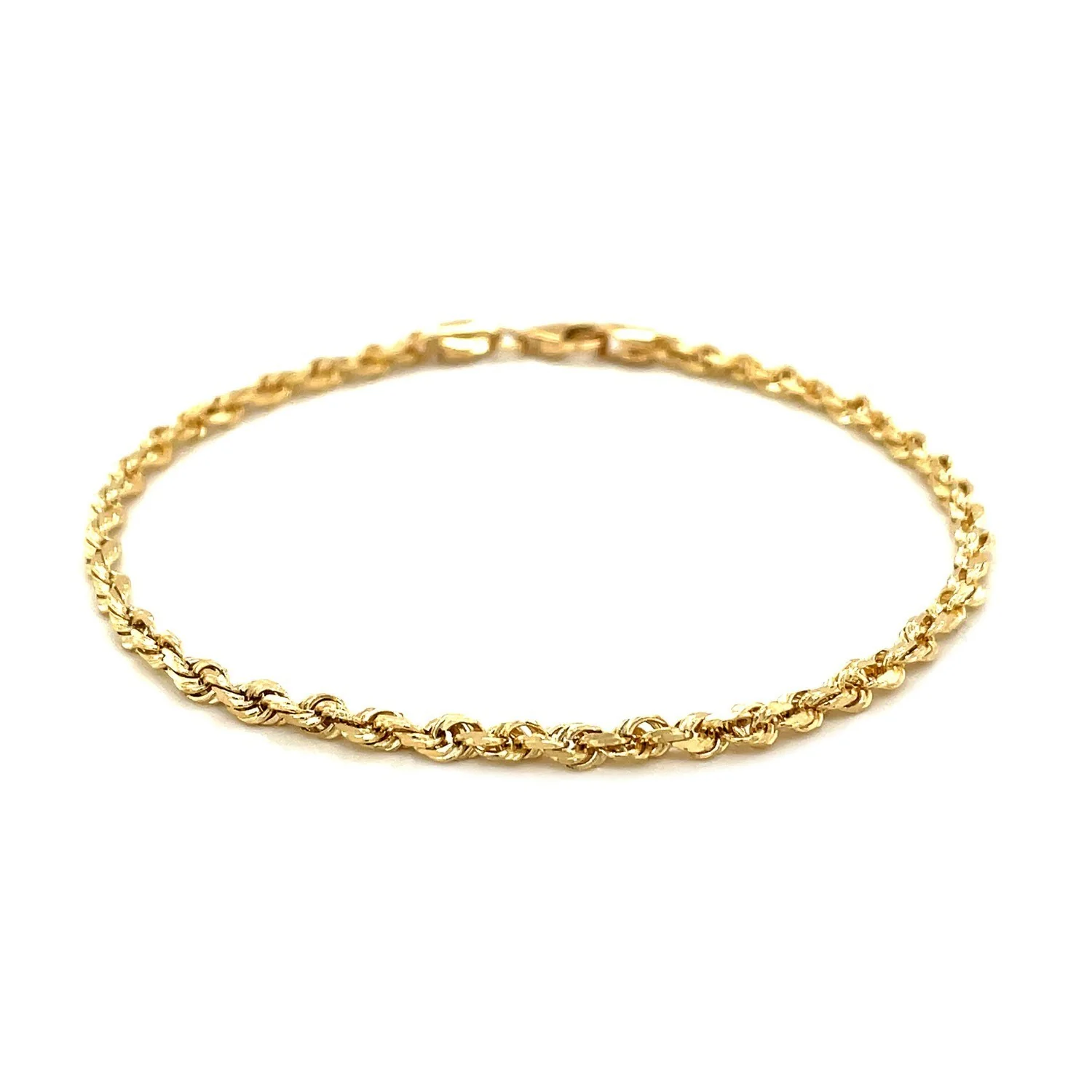 3.0mm 14k Yellow Gold Solid Diamond Cut Rope Bracelet - Image 3