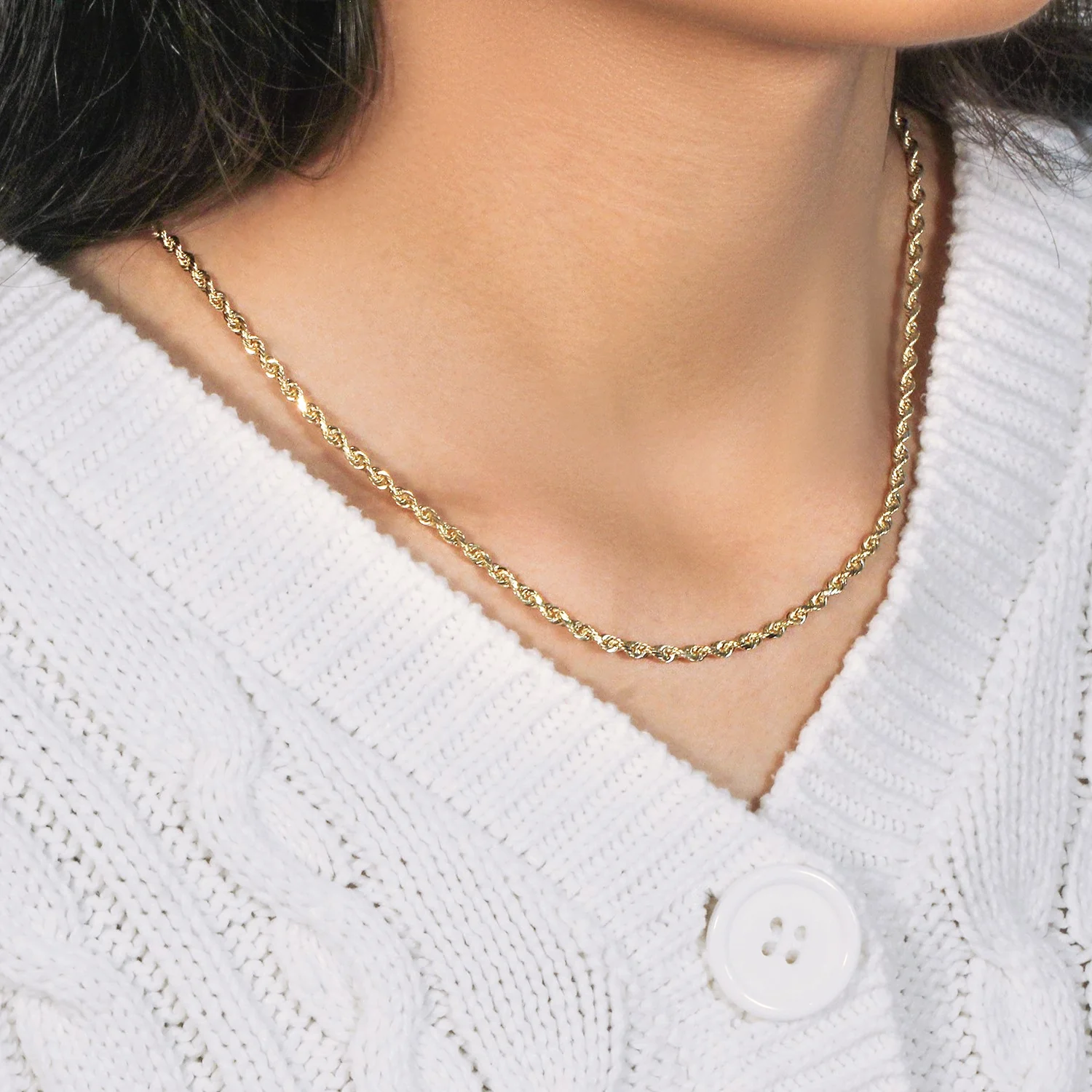 3.0mm 14k Yellow Gold Solid Diamond Cut Rope Chain - Image 10