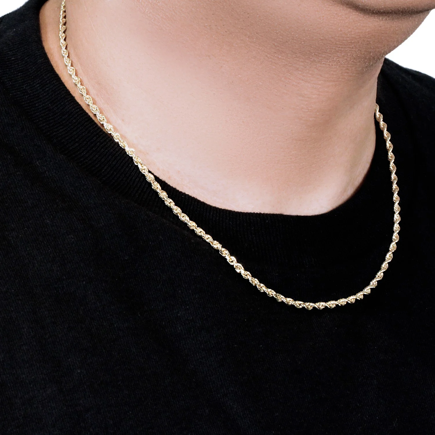 3.0mm 14k Yellow Gold Solid Diamond Cut Rope Chain - Image 12