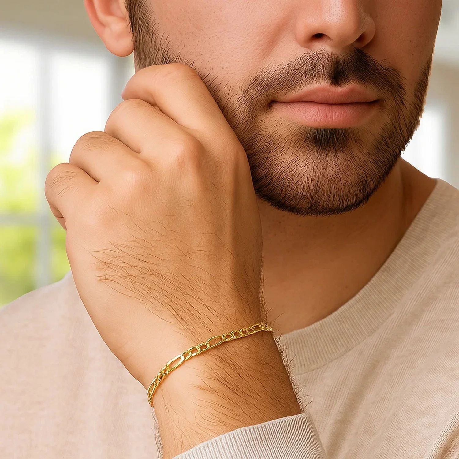 3.1mm 14k Yellow Gold Solid Figaro Bracelet - Image 3