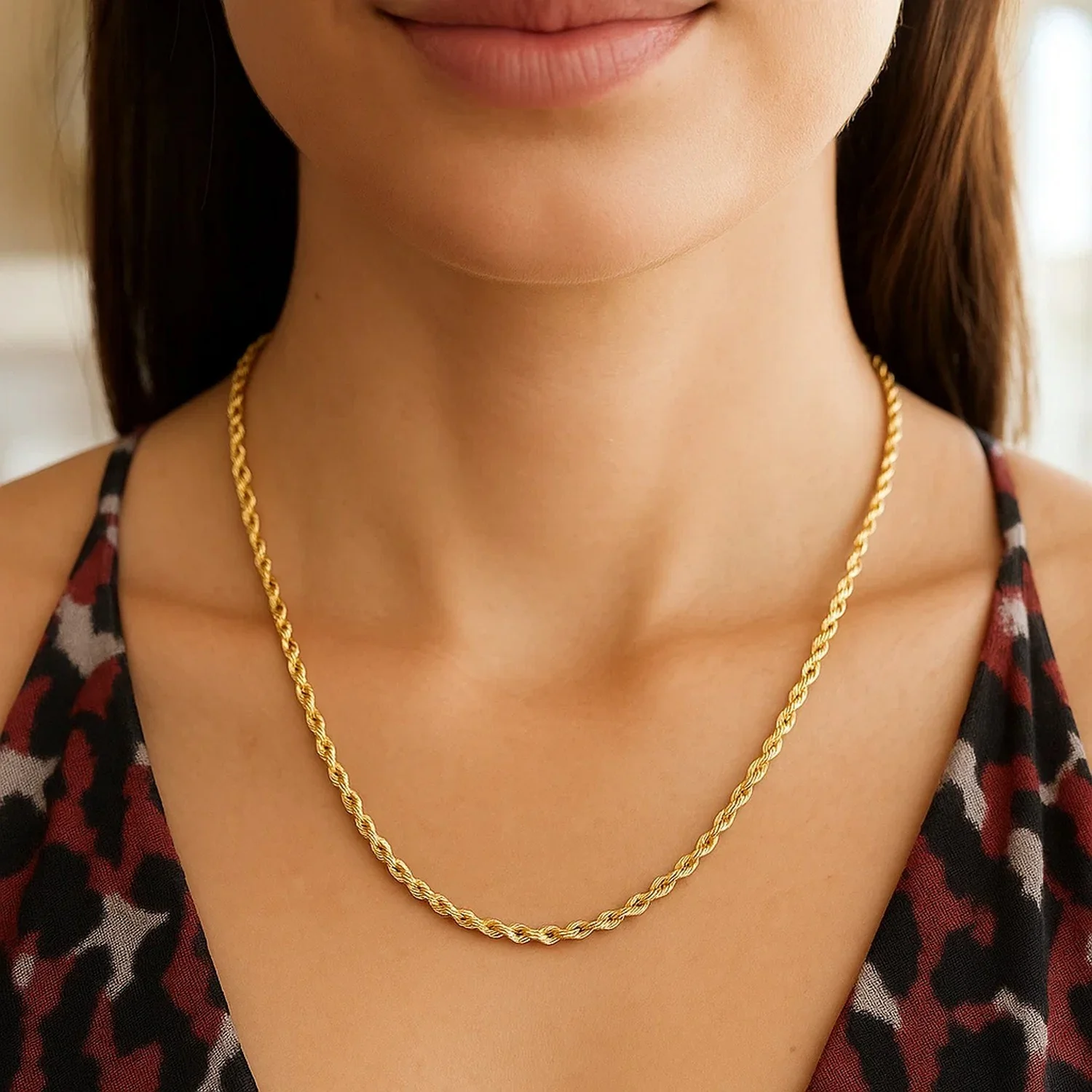 3.2mm 14K Yellow Gold Hollow Diamond Cut Rope Chain - Image 5