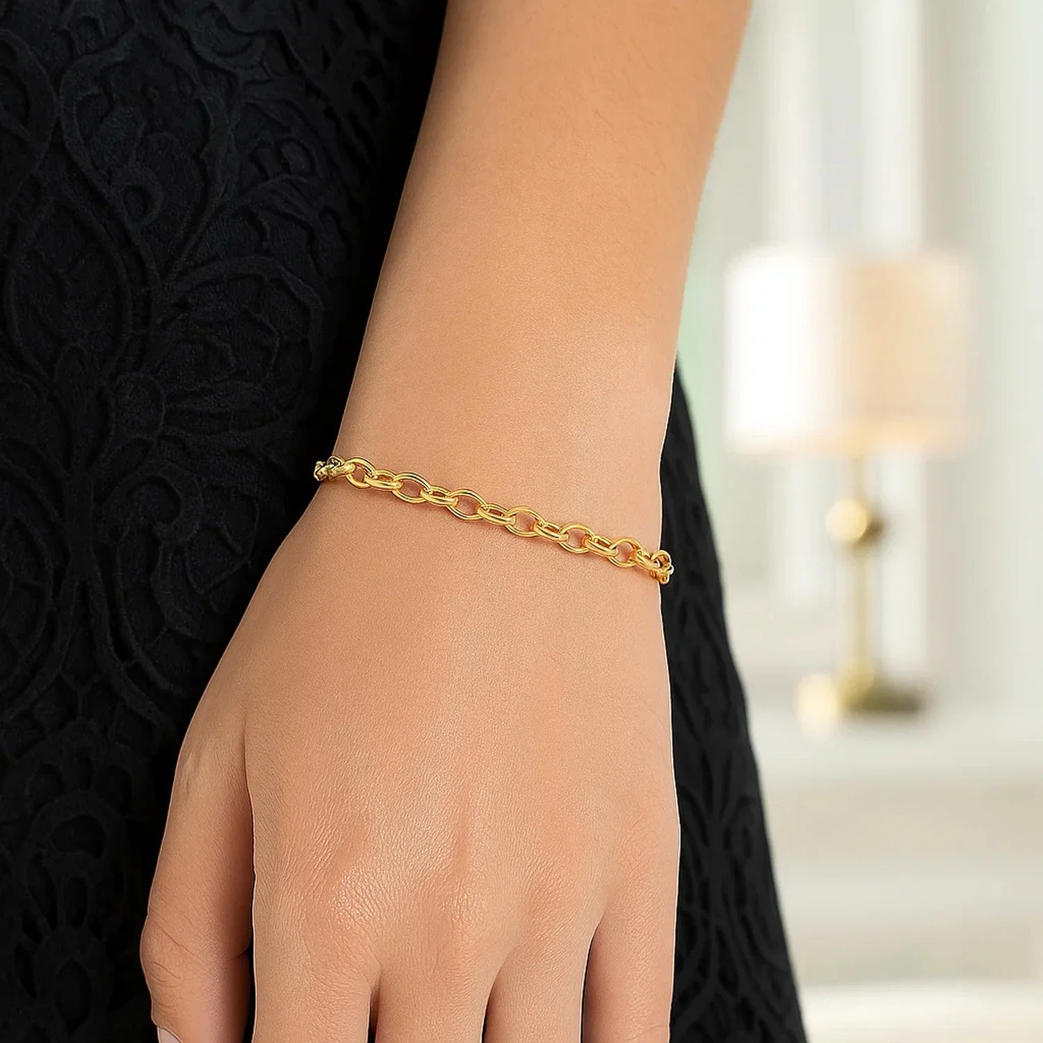 3.2mm 14k Yellow Gold Oval Rolo Bracelet - Image 7