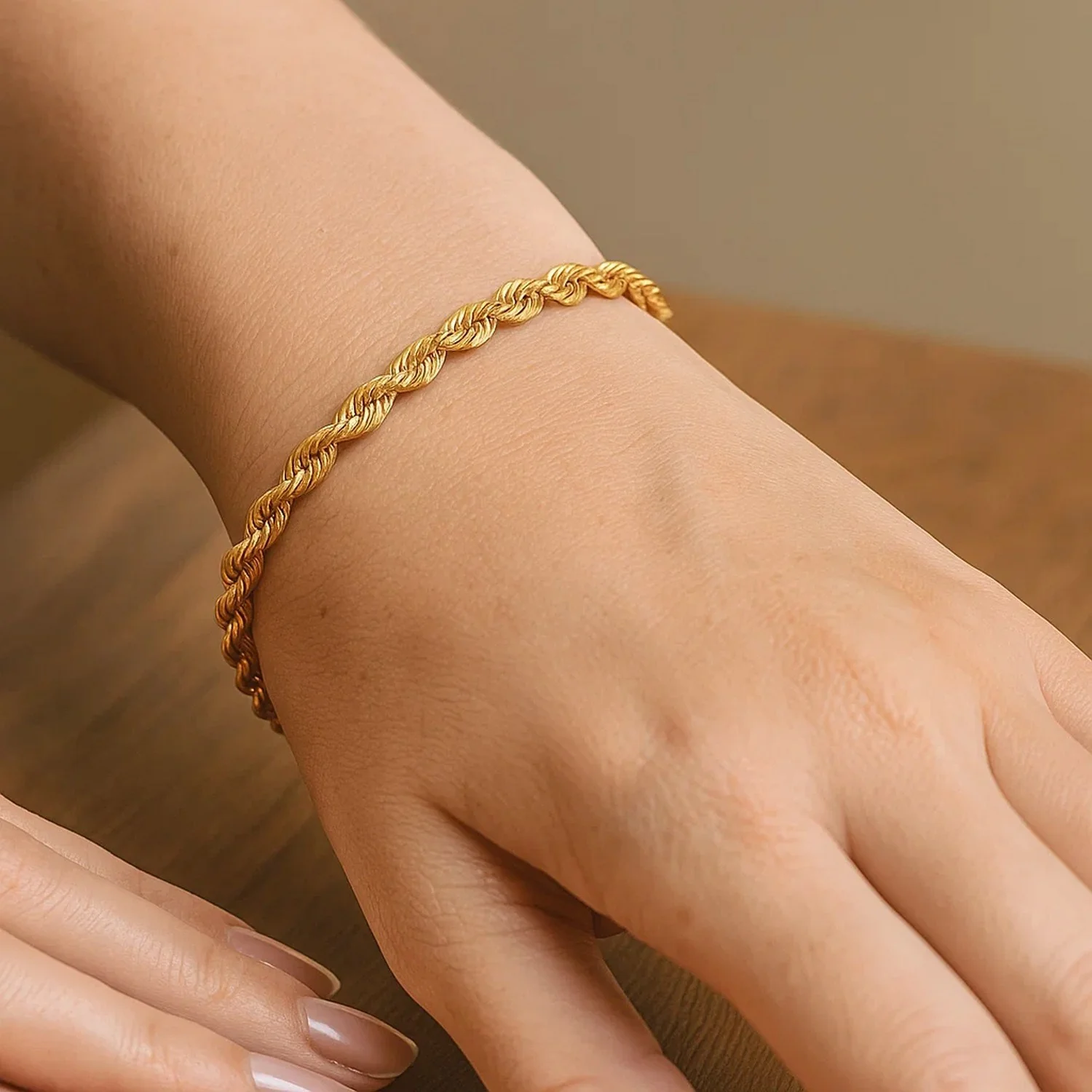 3.5mm 10k Yellow Gold Solid Diamond Cut Rope Bracelet - Image 5