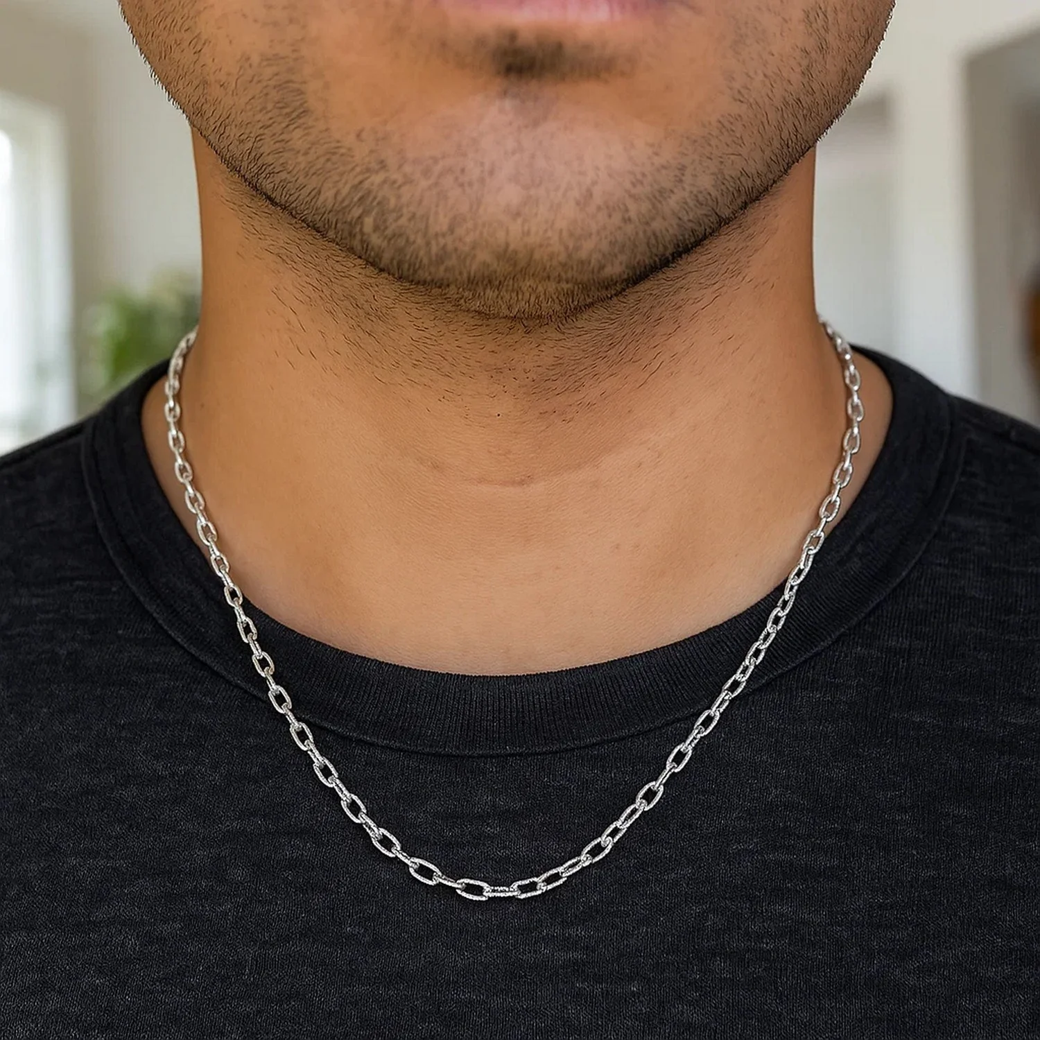 3.5mm 14k White Gold Pendant Chain with Textured Links - Image 19