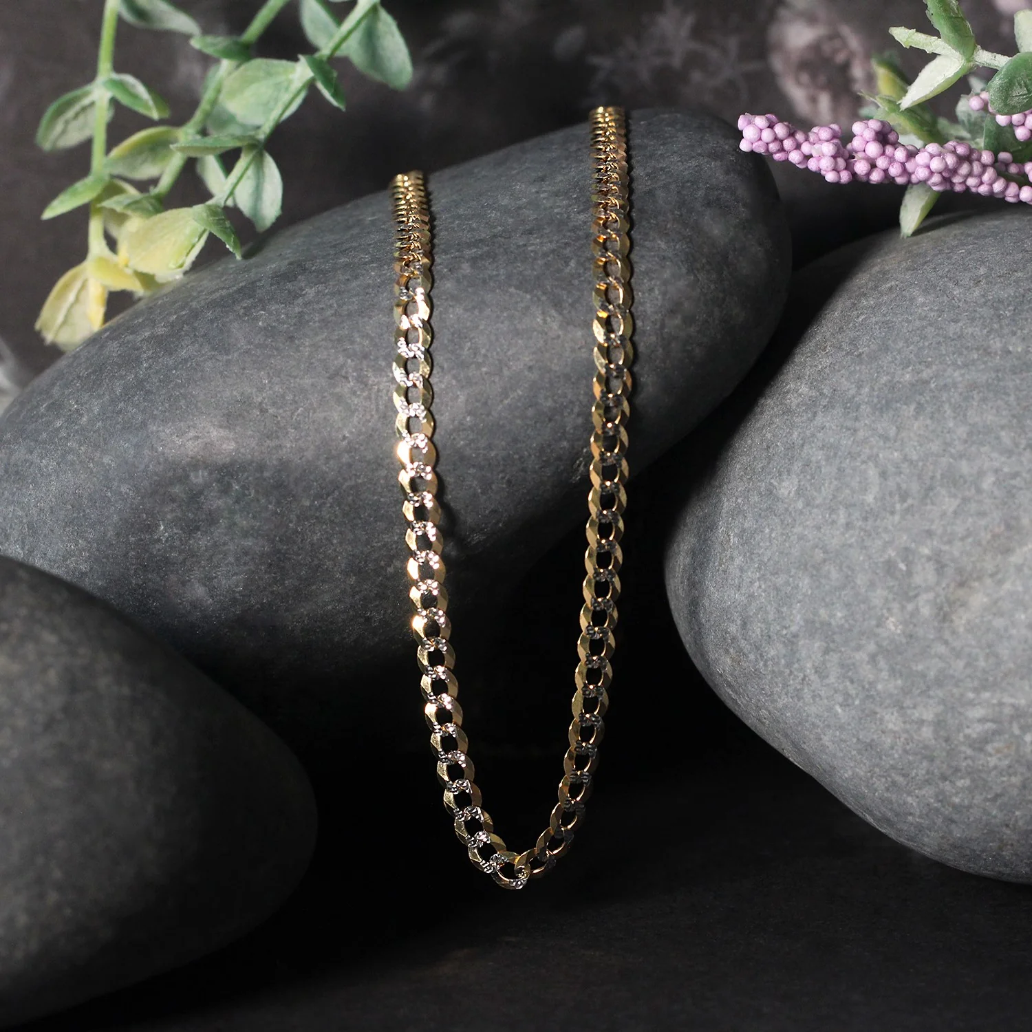 3.6 mm 14k Two Tone Gold Pave Curb Chain - Image 9