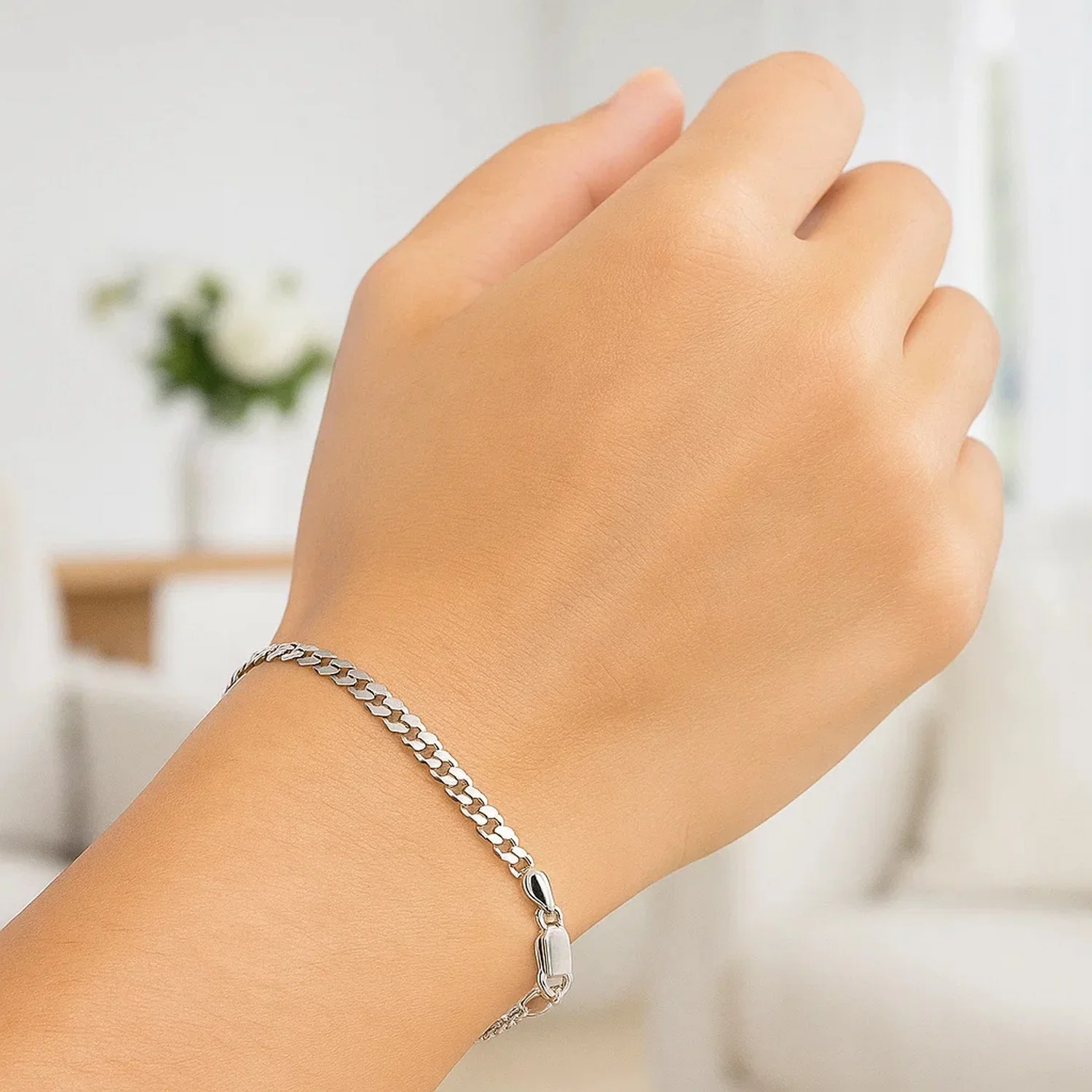 3.6mm 14k White Gold Solid Curb Bracelet - Image 19