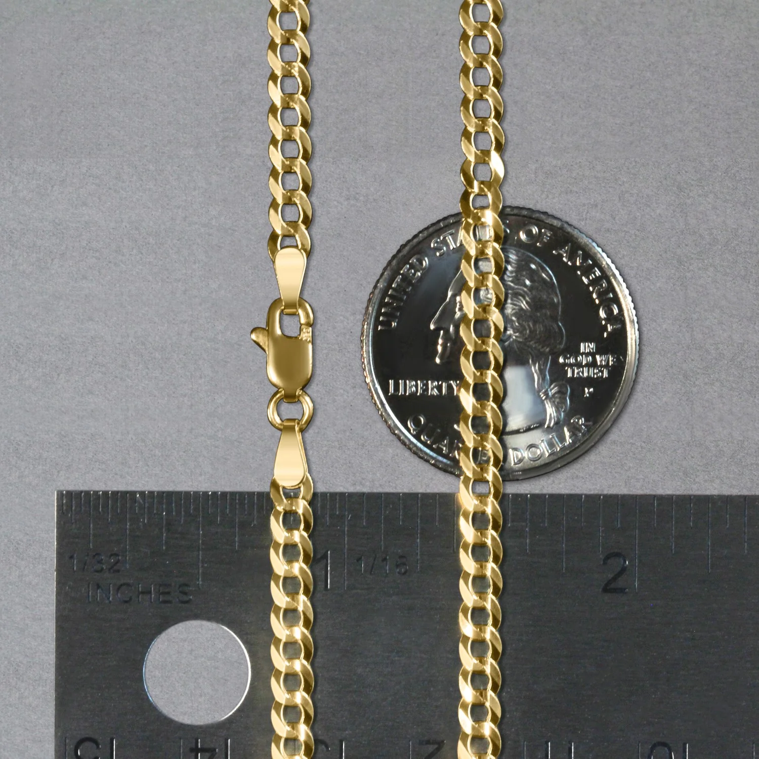 3.6mm 14k Yellow Gold Solid Curb Chain - Image 5