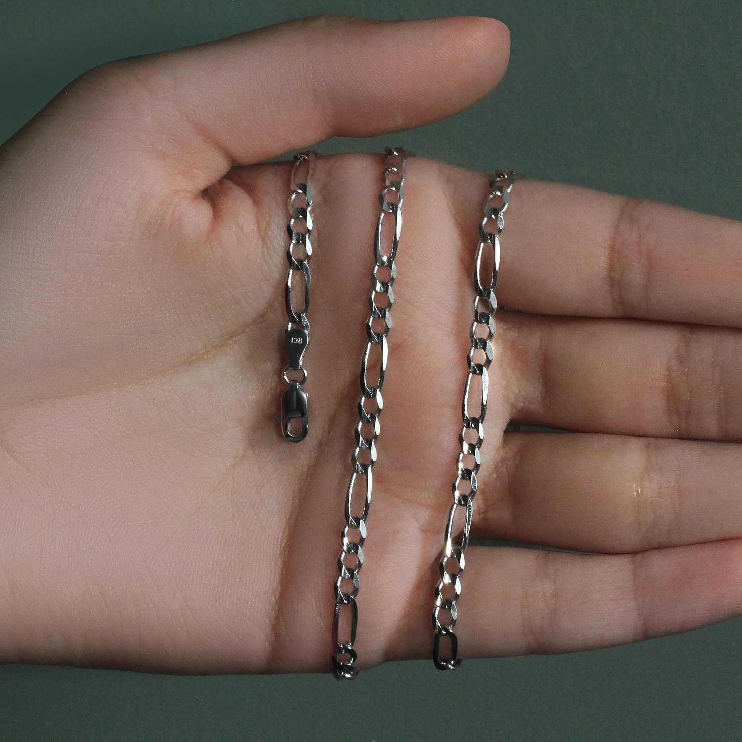 3.8mm 14k White Gold Solid Figaro Chain - Image 14